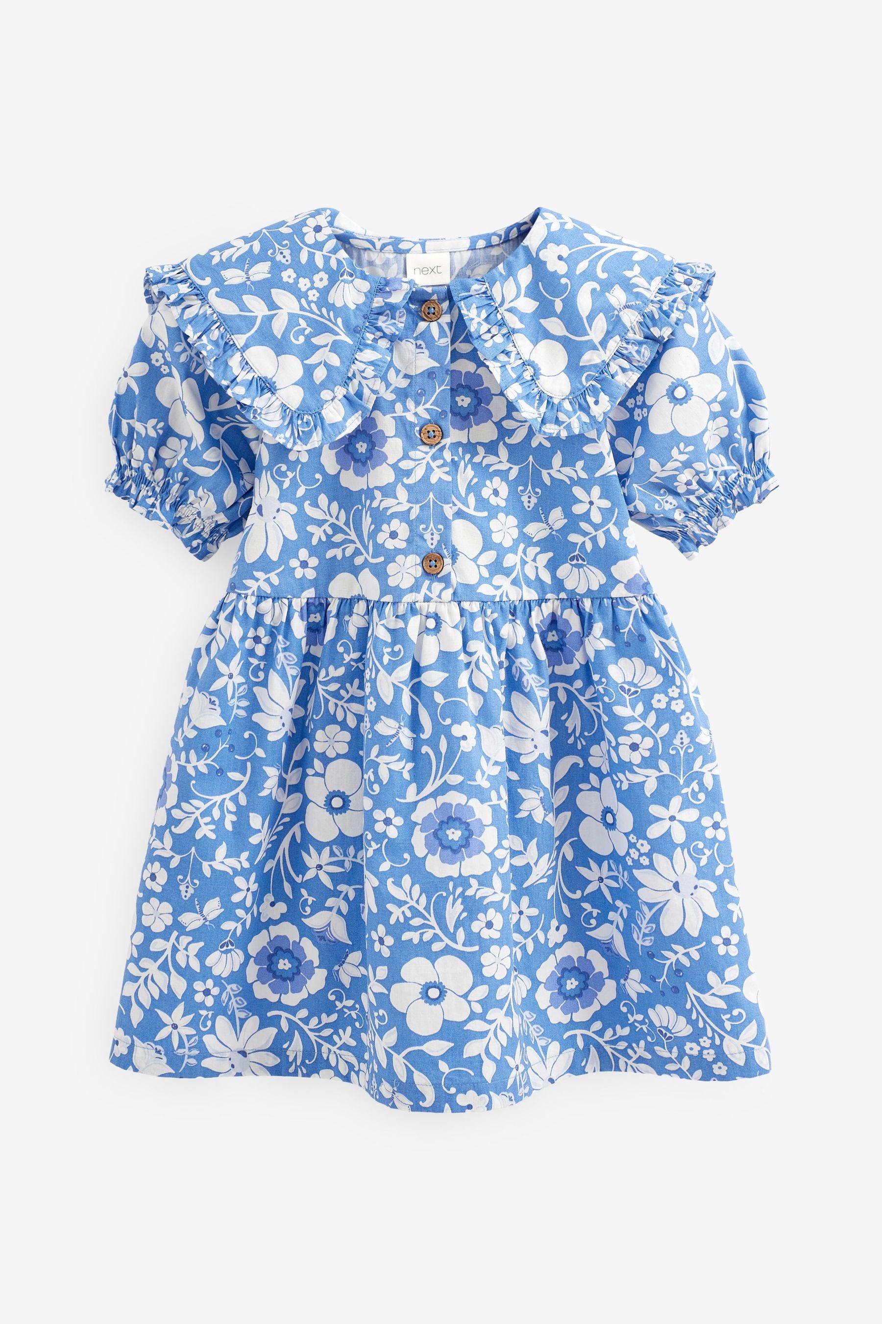 Blue Floral Floral Cotton Collar Dress (3mths-8yrs)