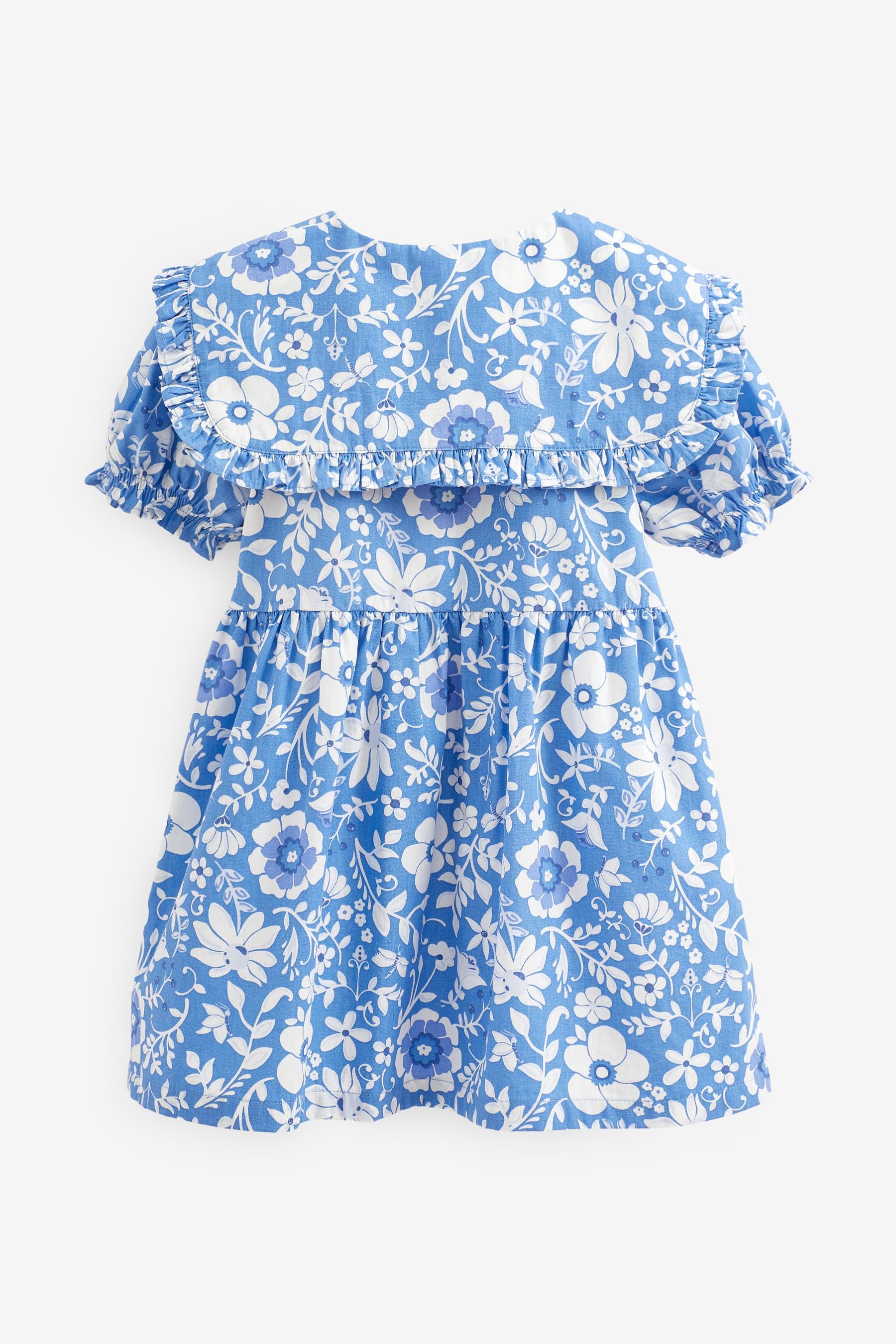 Blue Floral Floral Cotton Collar Dress (3mths-8yrs)