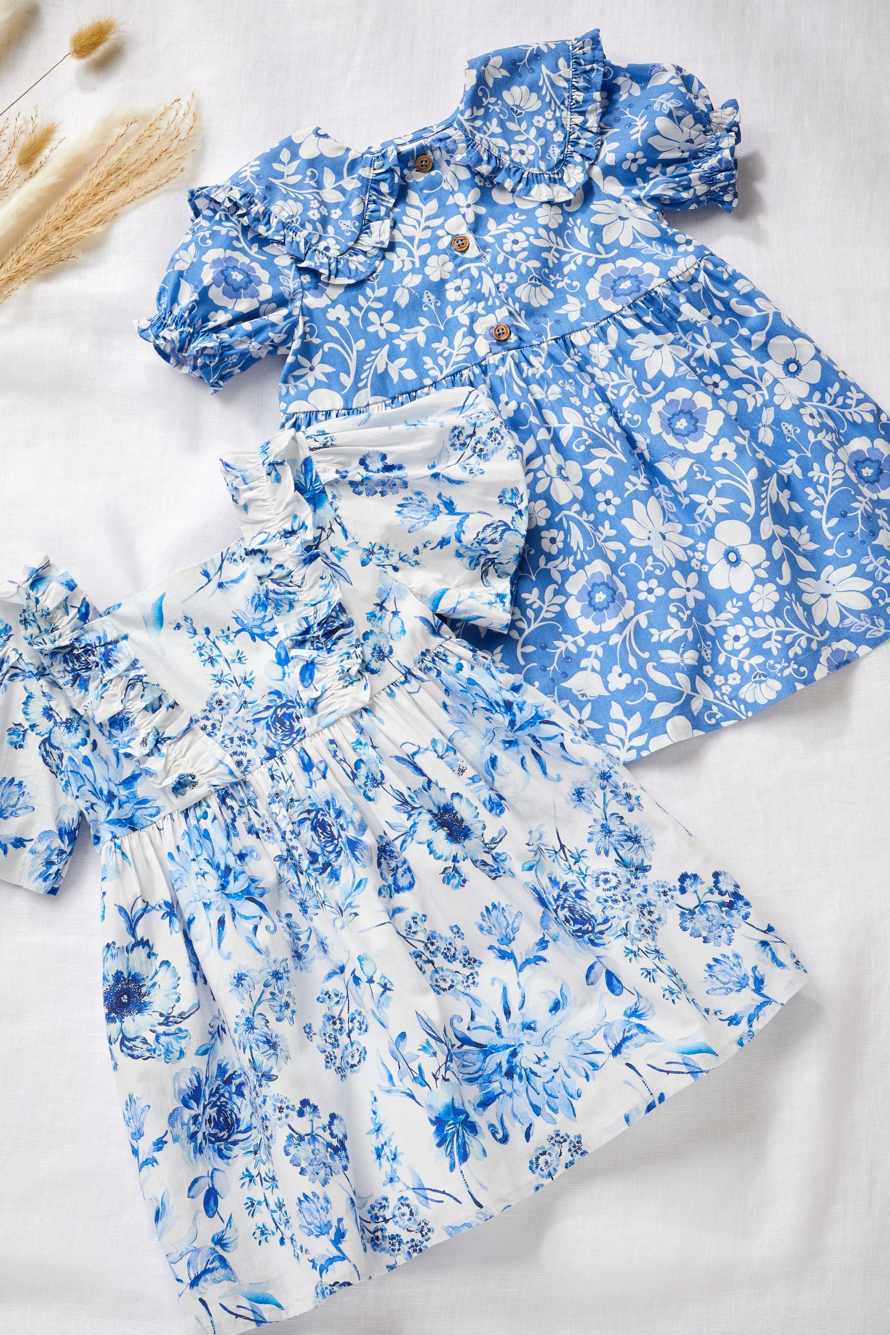 Blue Floral Floral Cotton Collar Dress (3mths-8yrs)