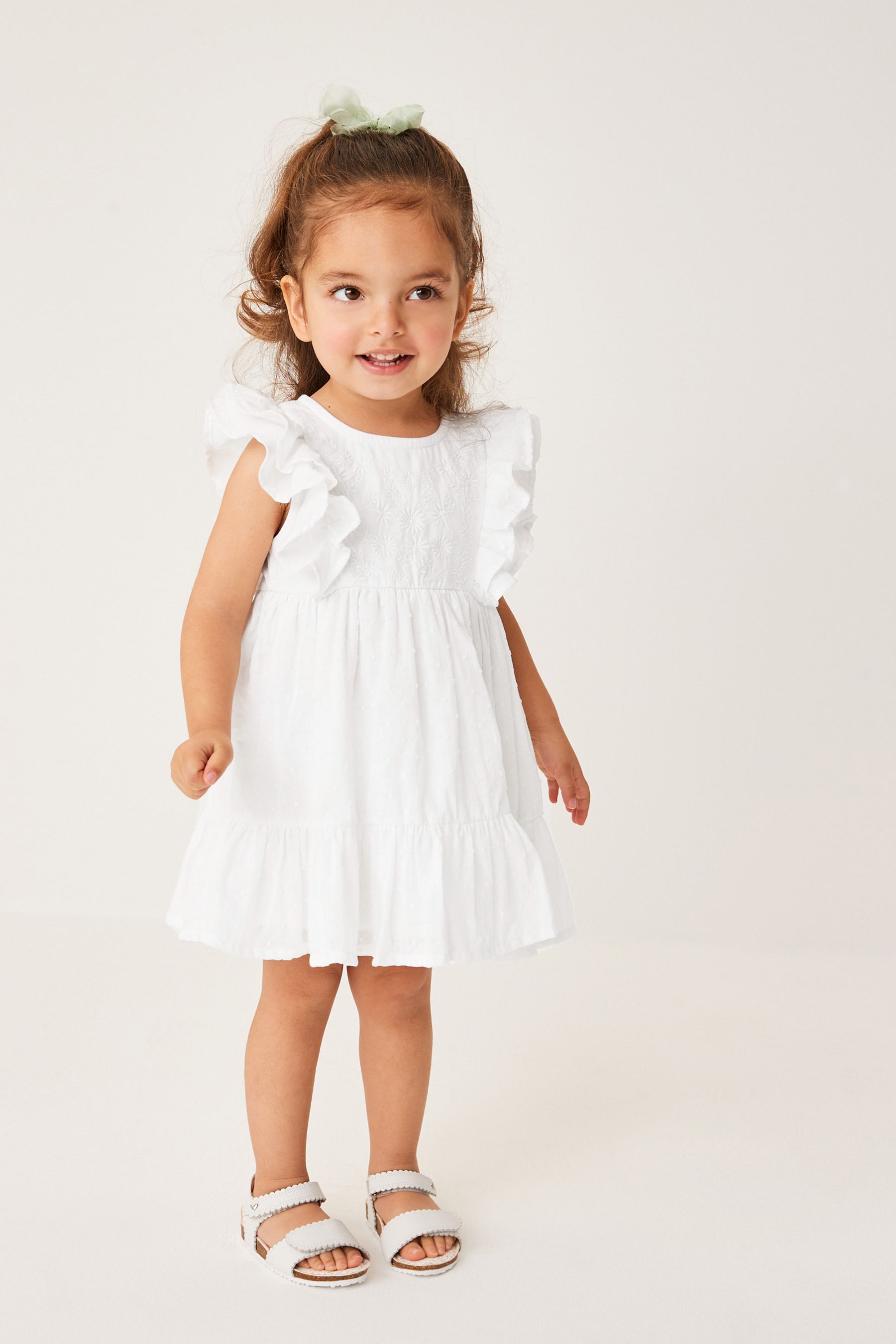 White Jersey Woven Mix Embroidered Dress (3mths-7yrs)