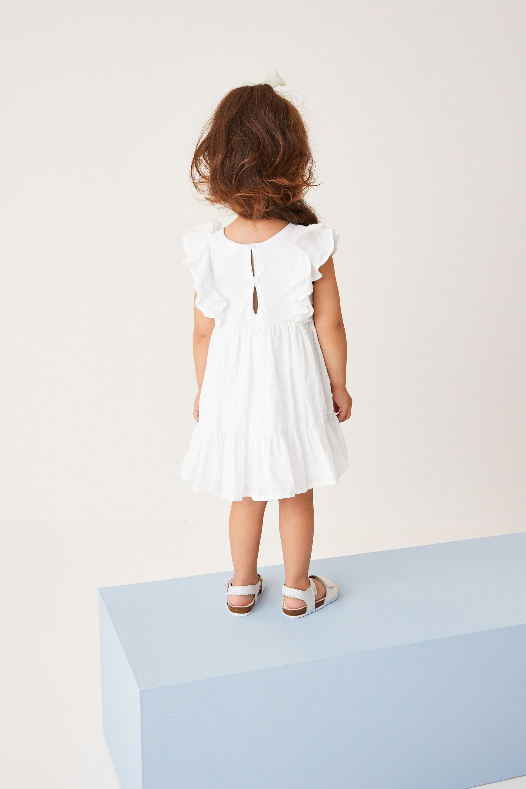 White Jersey Woven Mix Embroidered Dress (3mths-7yrs)