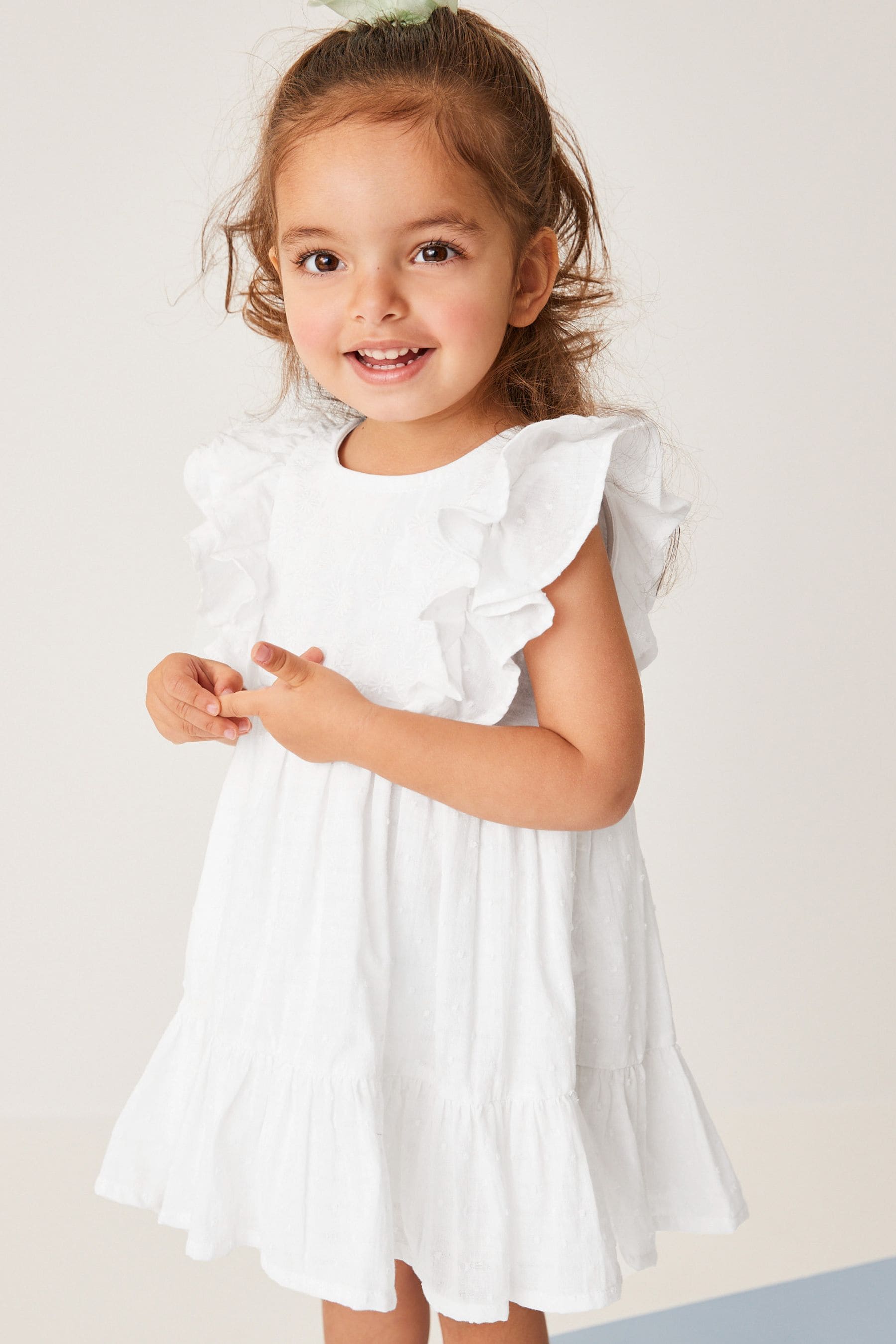 White Jersey Woven Mix Embroidered Dress (3mths-7yrs)