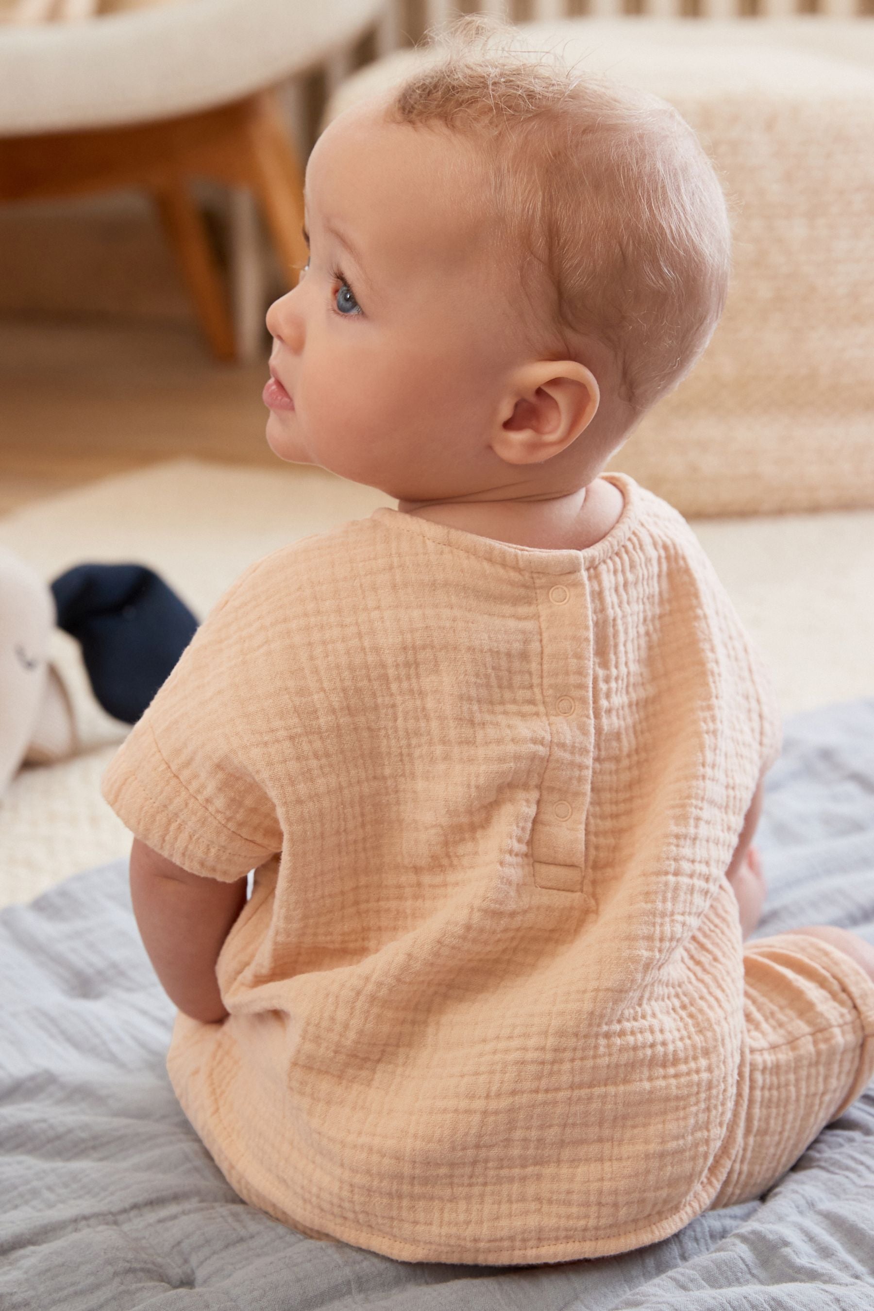 Orange Two Piece Baby Woven Textured Shirt and Shorts Set (0mths-2yrs)