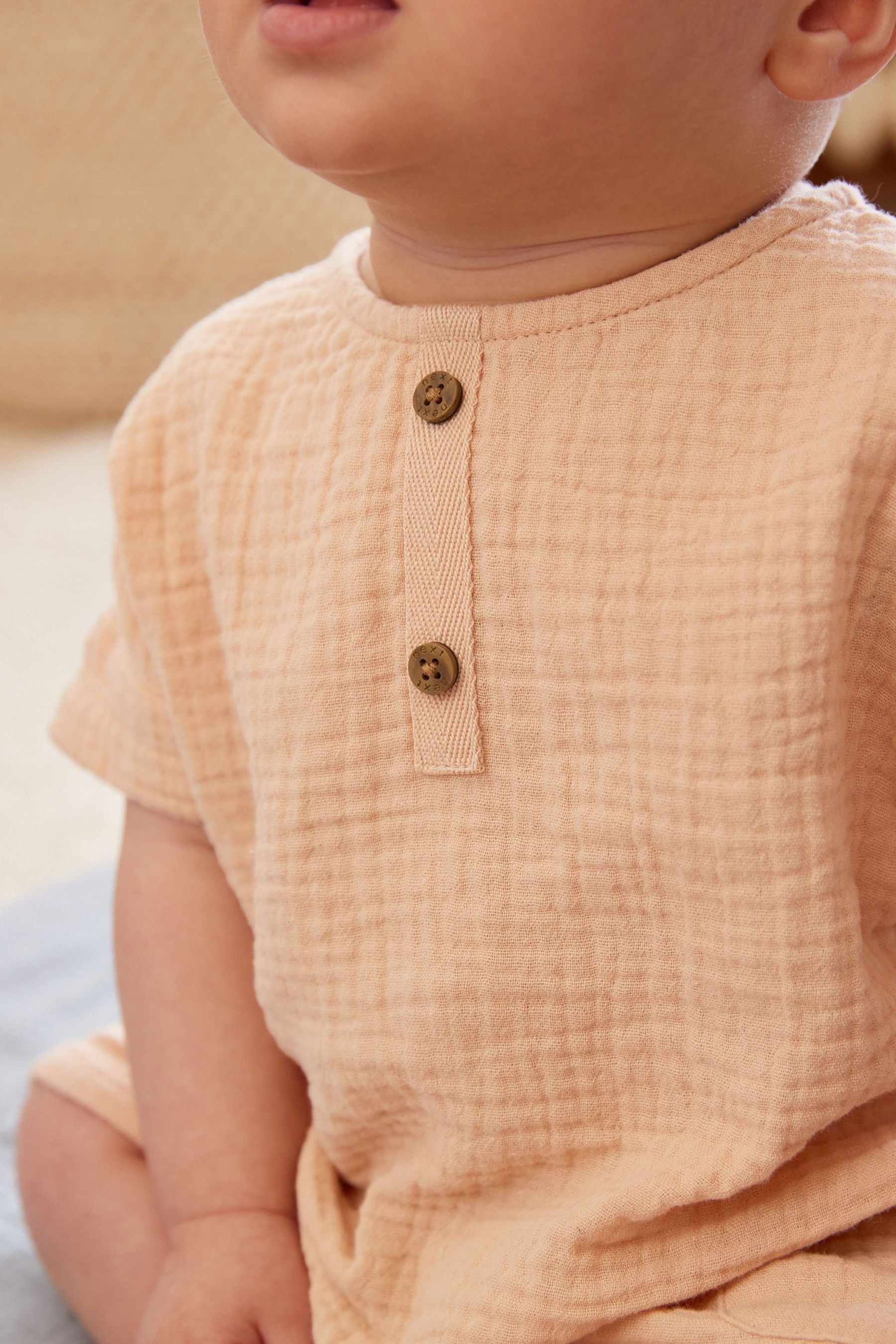 Orange Two Piece Baby Woven Textured Shirt and Shorts Set (0mths-2yrs)