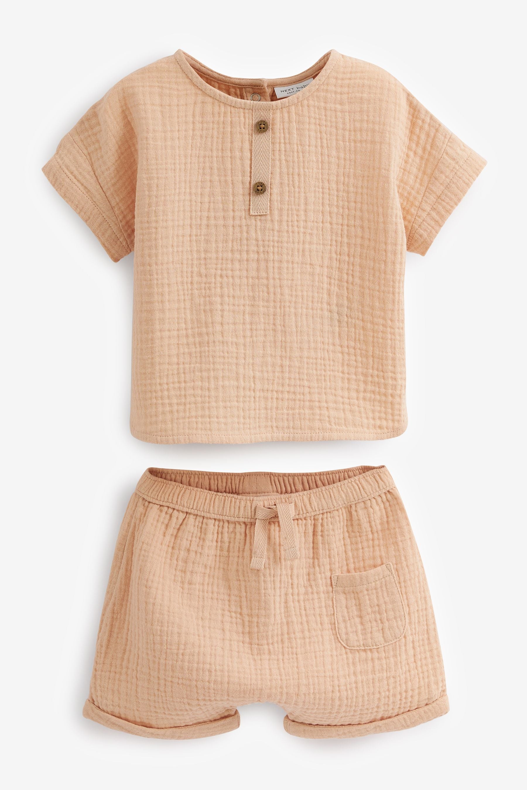 Orange Two Piece Baby Woven Textured Shirt and Shorts Set (0mths-2yrs)