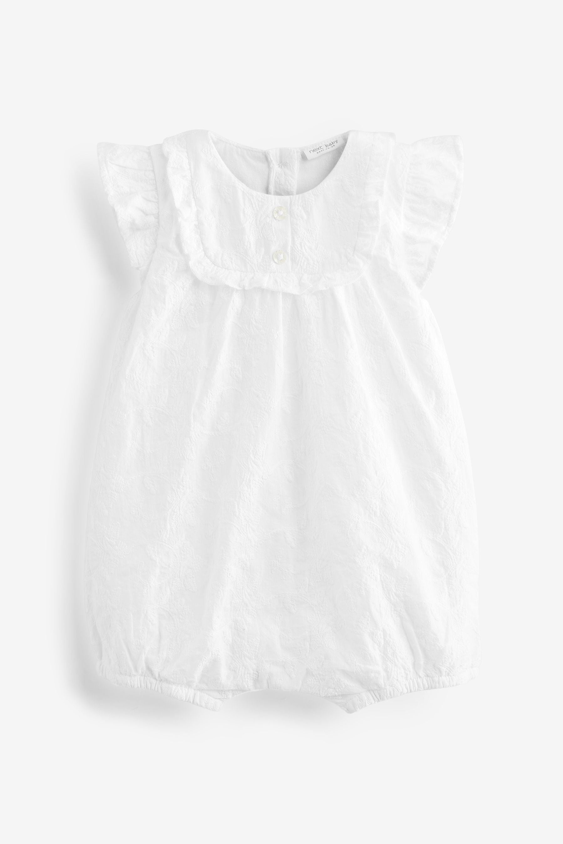 White Broiderie Baby Playsuit (0mths-2yrs)