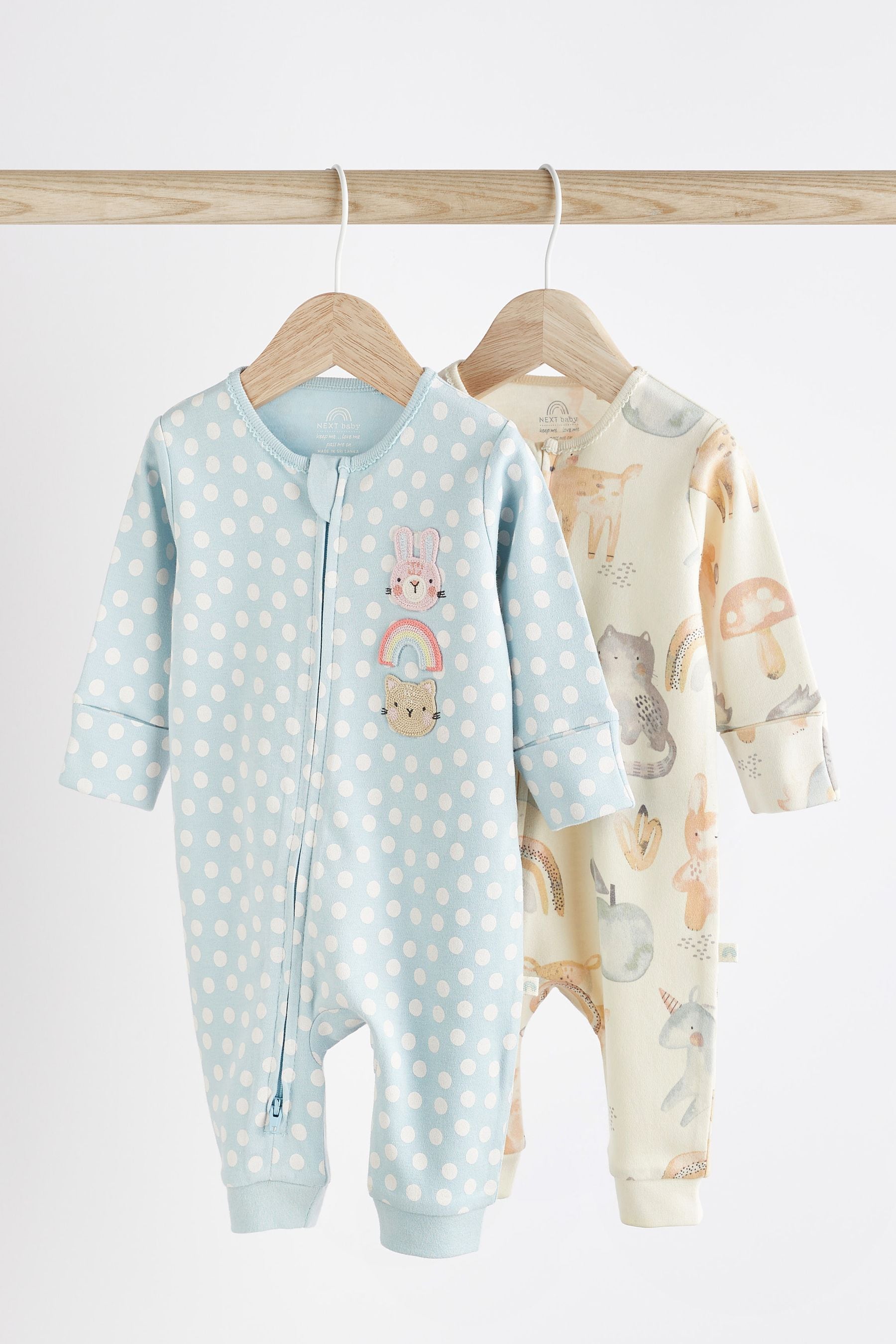 Blue Footless Zip Baby Sleepsuits 2 Pack (0mths-2yrs)