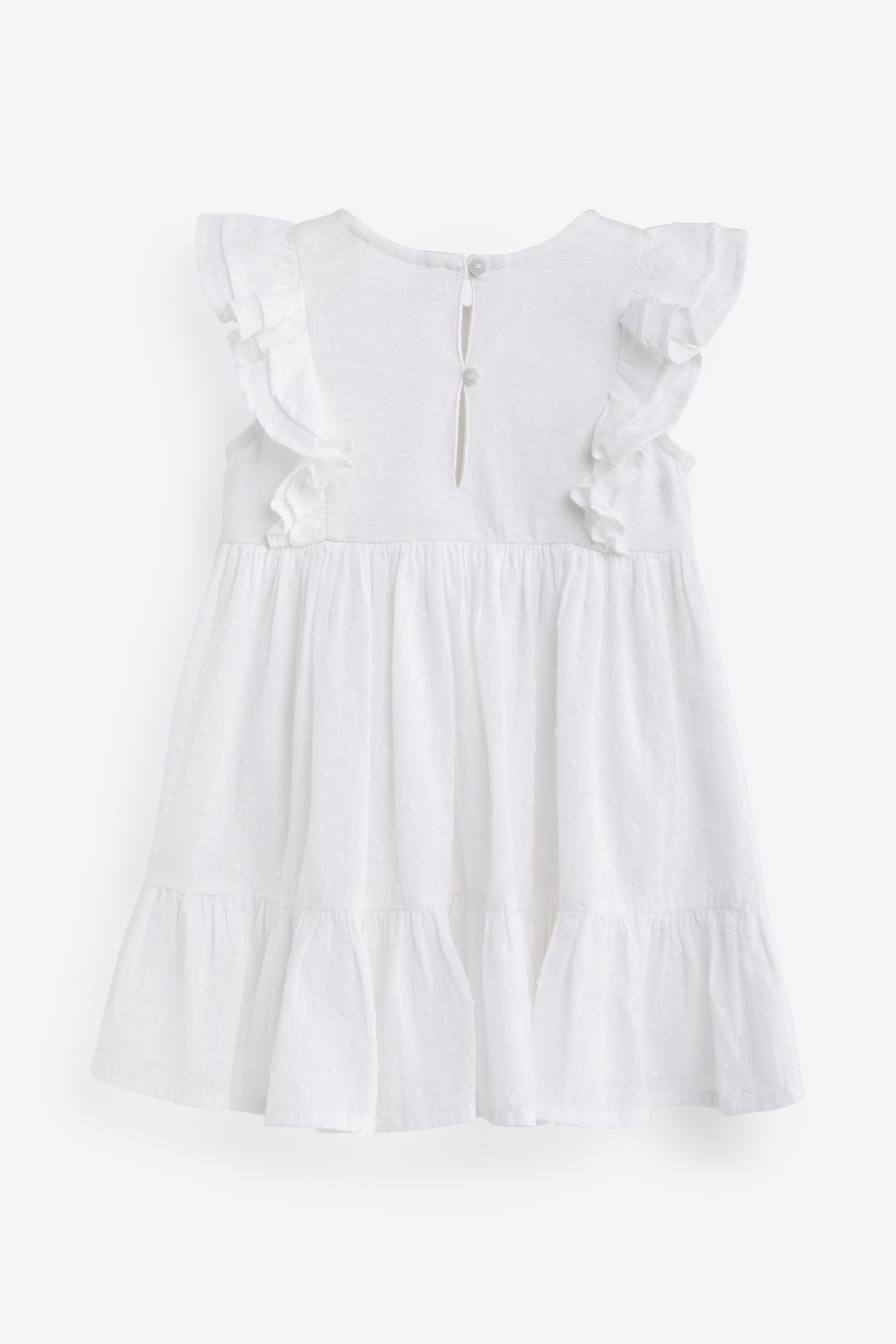 White Jersey Woven Mix Embroidered Dress (3mths-7yrs)