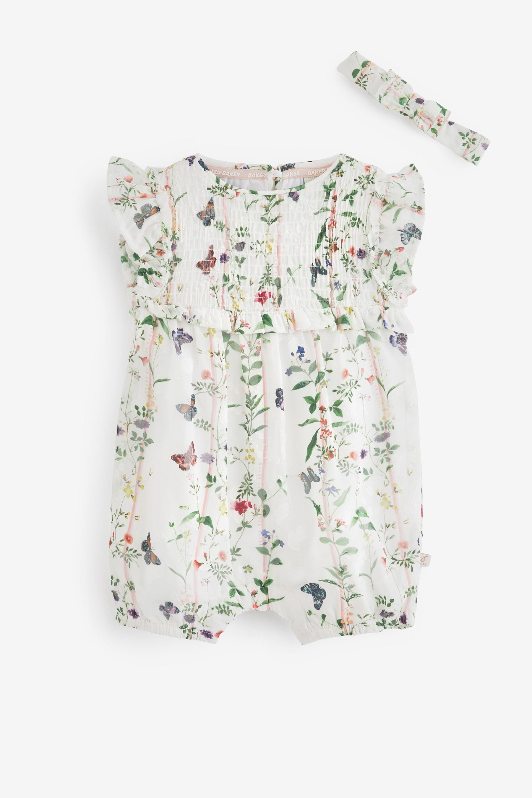 White Baker by Ted Baker White Floral Romper And Headband Set