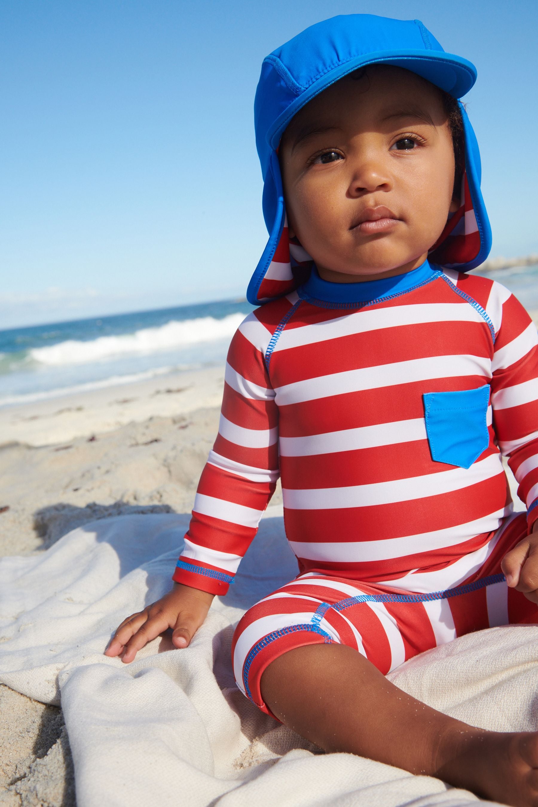 Red Stripe Sunsafe Swimsuit And Hat (3mths-7yrs)