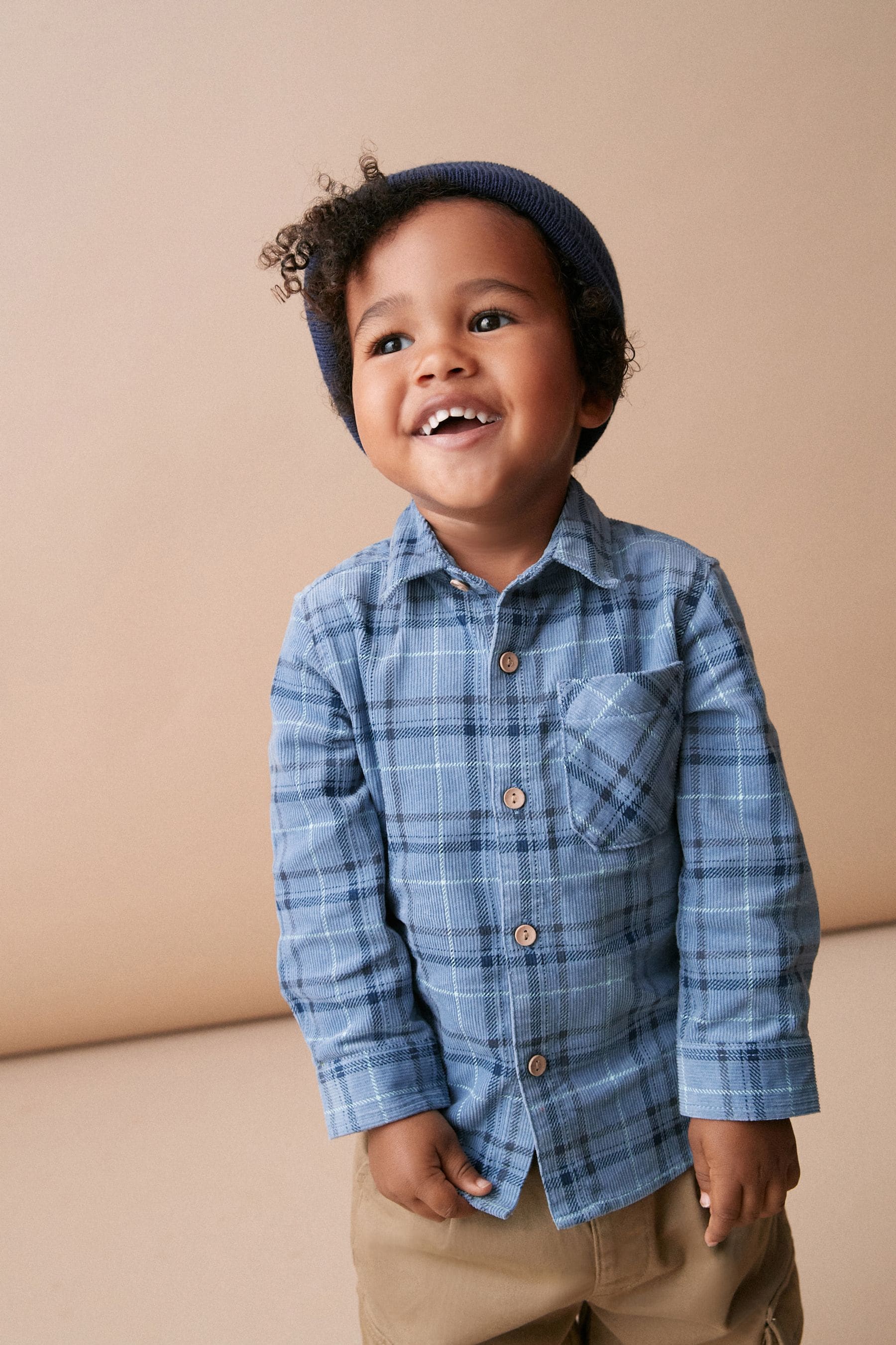 Blue Check Corduroy Long Sleeve Shirt (3mths-7yrs)