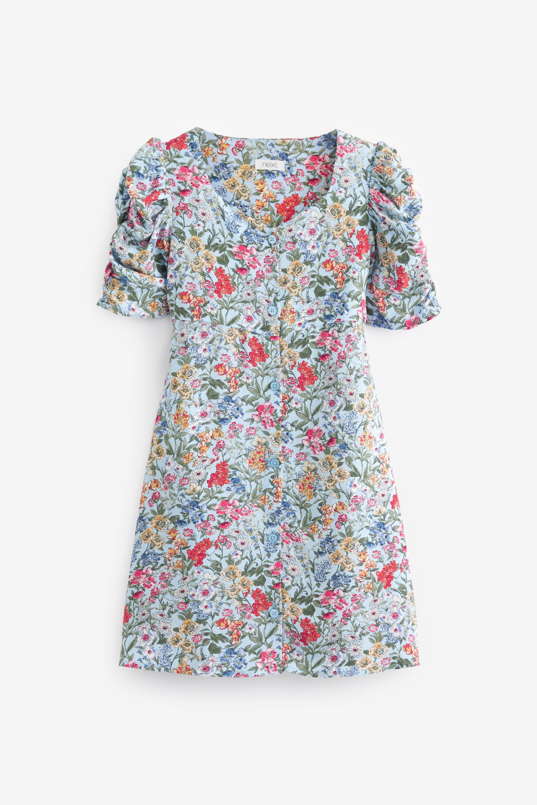 Blue/Orange Floral Ruched Sleeve Dress (3-16yrs)