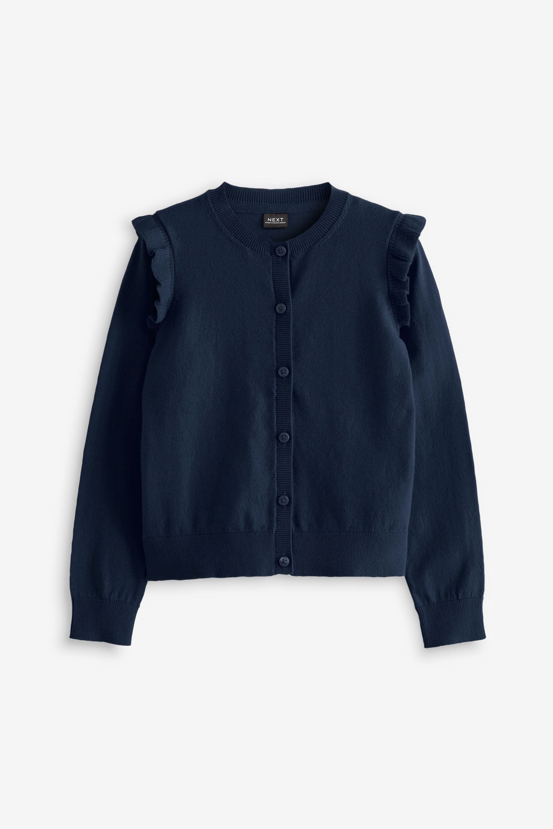 Navy Blue Cotton Rich Frill Shoulder School Cardigan (3-16yrs)