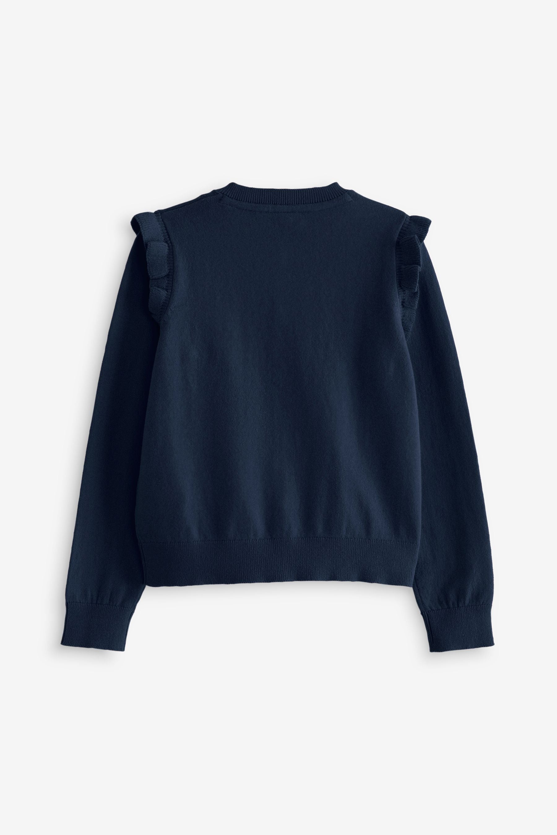 Navy Blue Cotton Rich Frill Shoulder School Cardigan (3-16yrs)