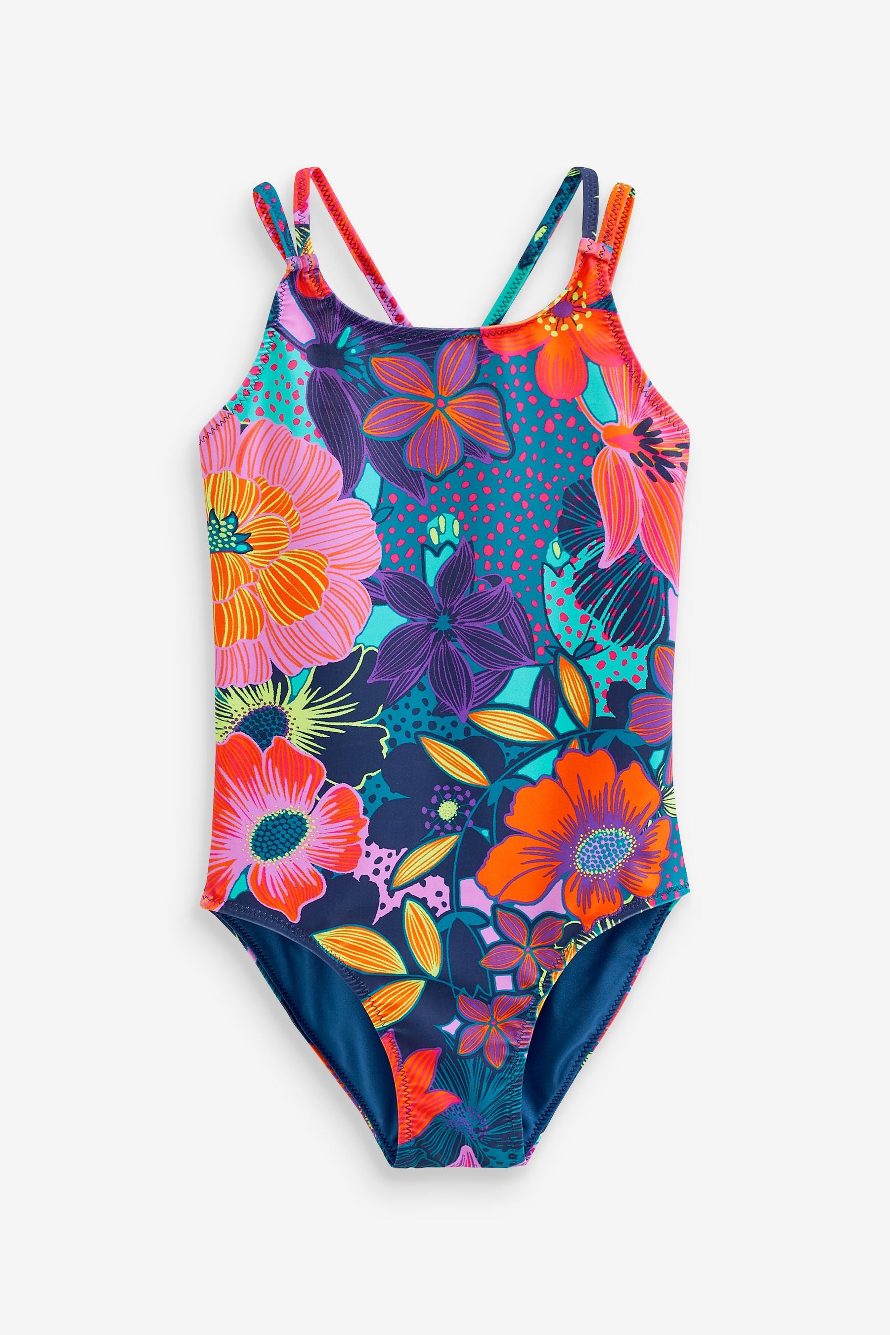 Green/Blue Floral Strappy Swimsuit (3-16yrs)