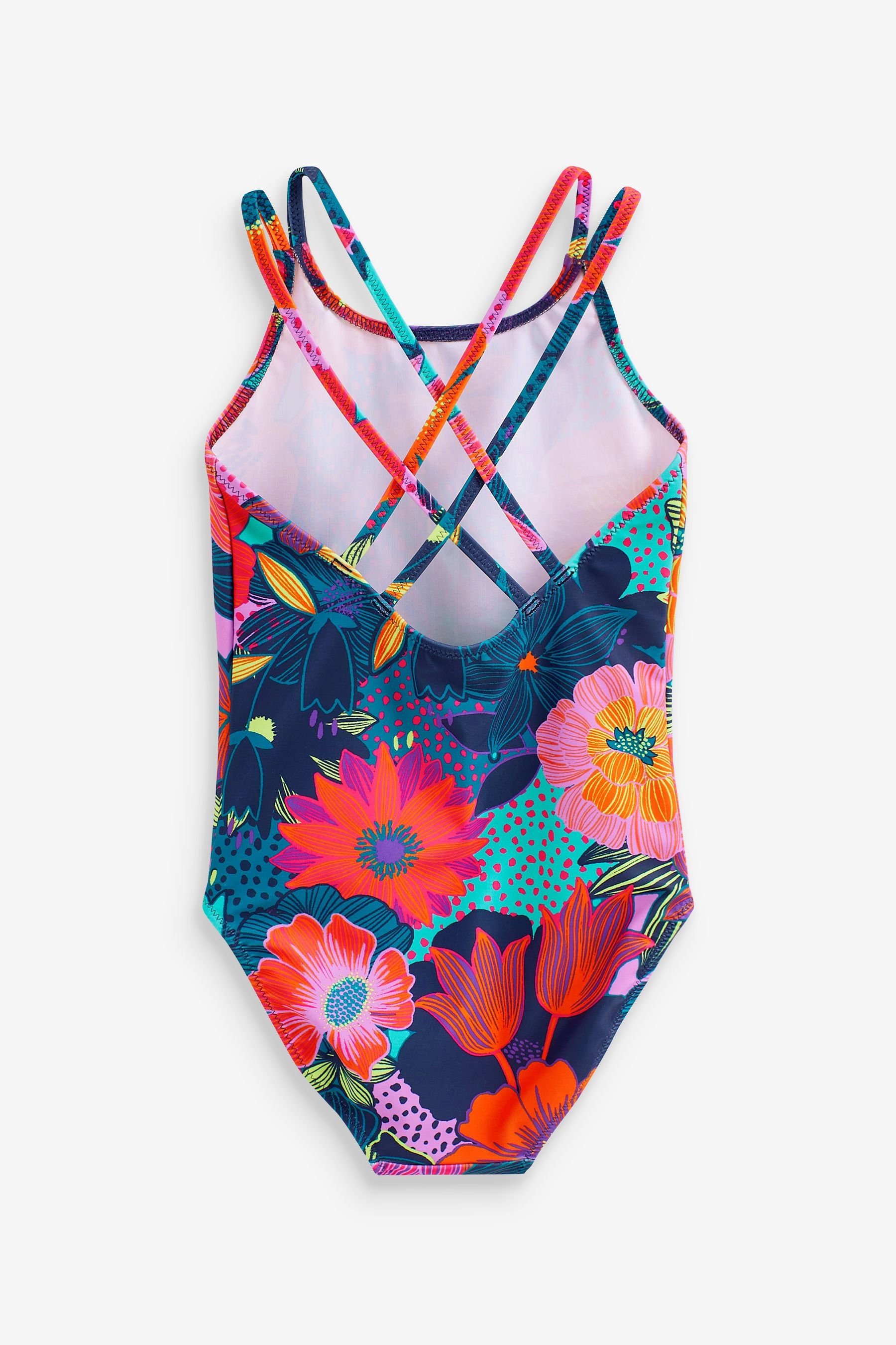 Green/Blue Floral Strappy Swimsuit (3-16yrs)