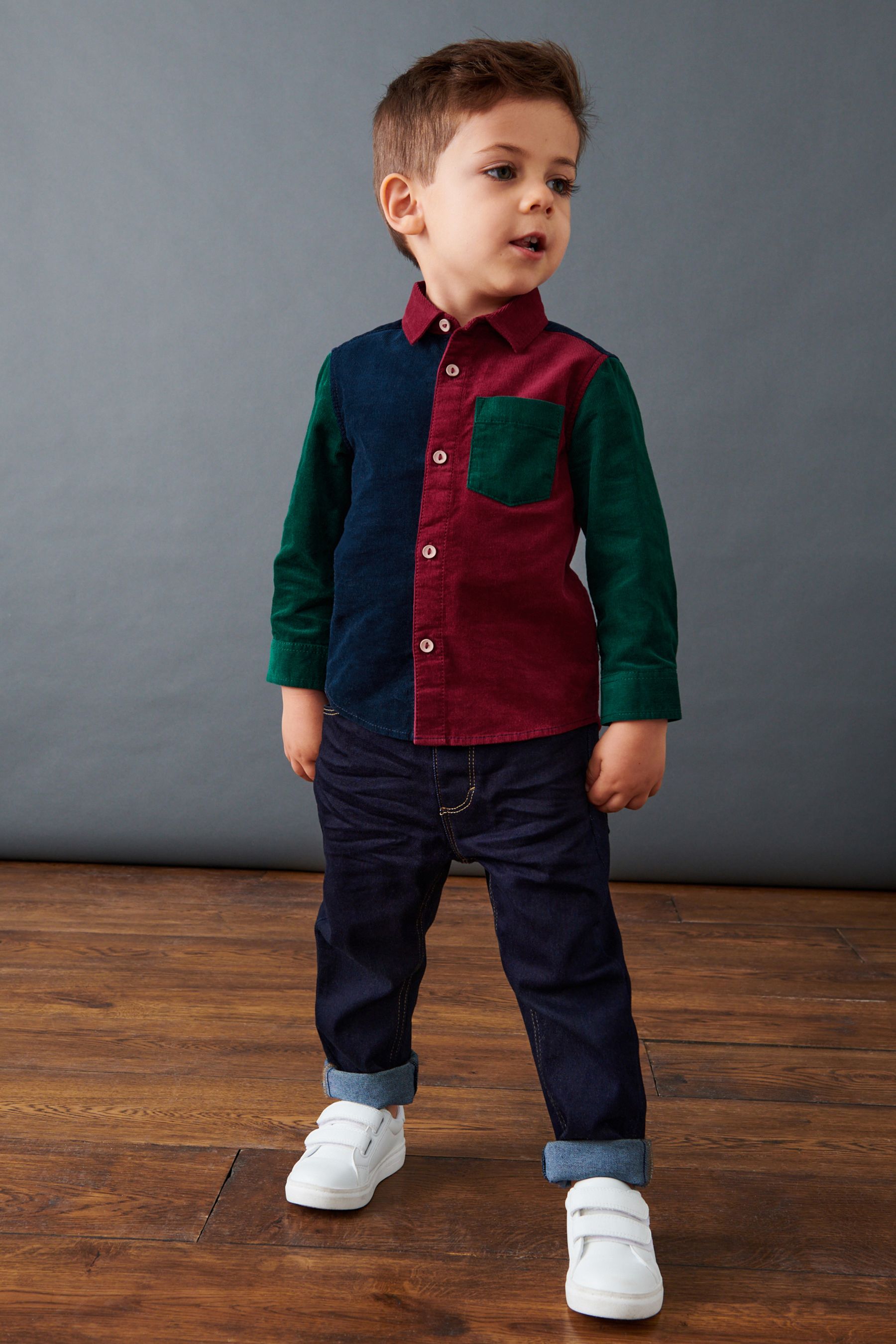 Red Colourblock Corduroy Shirt (3mths-7yrs)