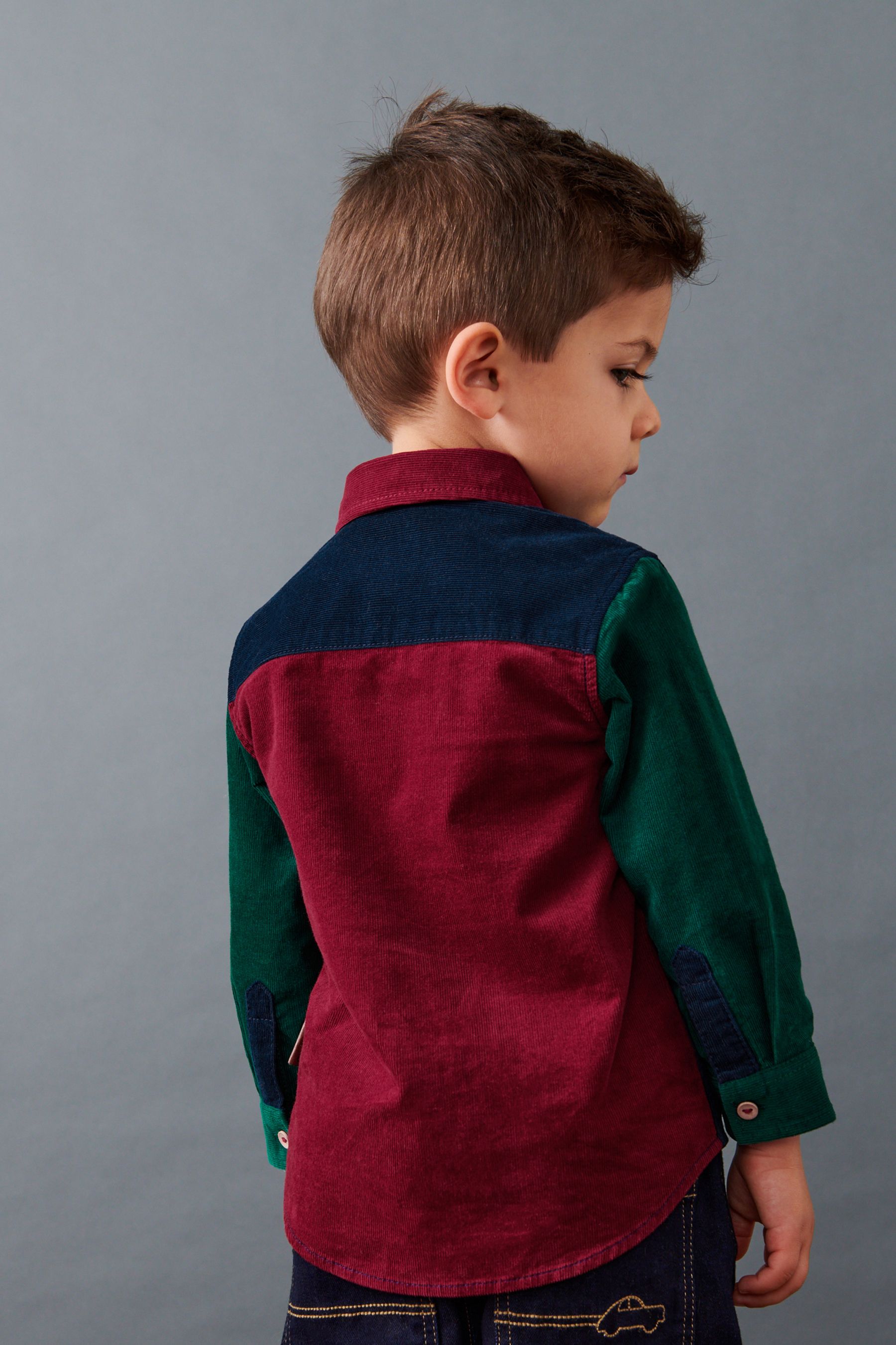 Red Colourblock Corduroy Shirt (3mths-7yrs)