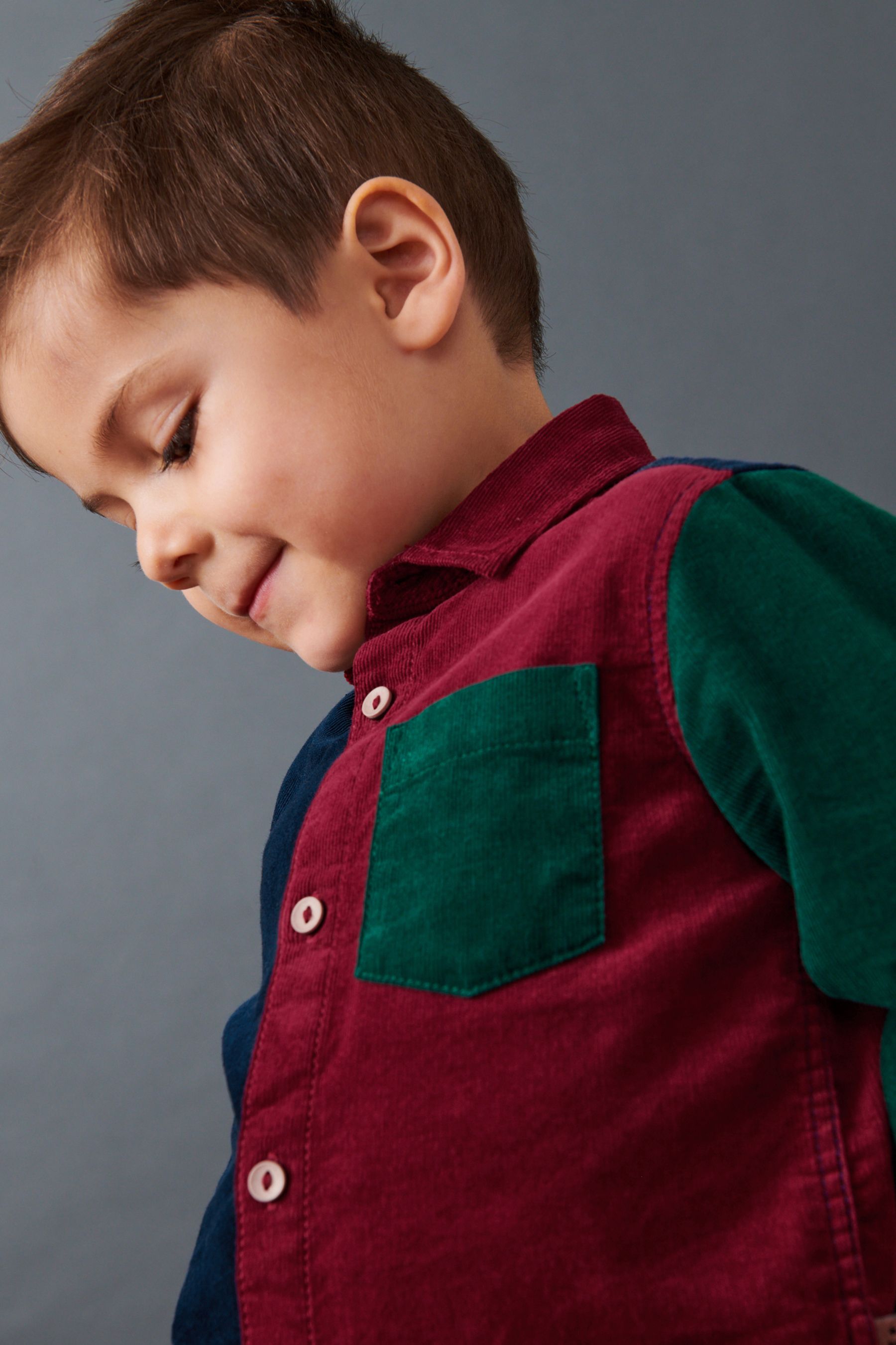 Red Colourblock Corduroy Shirt (3mths-7yrs)