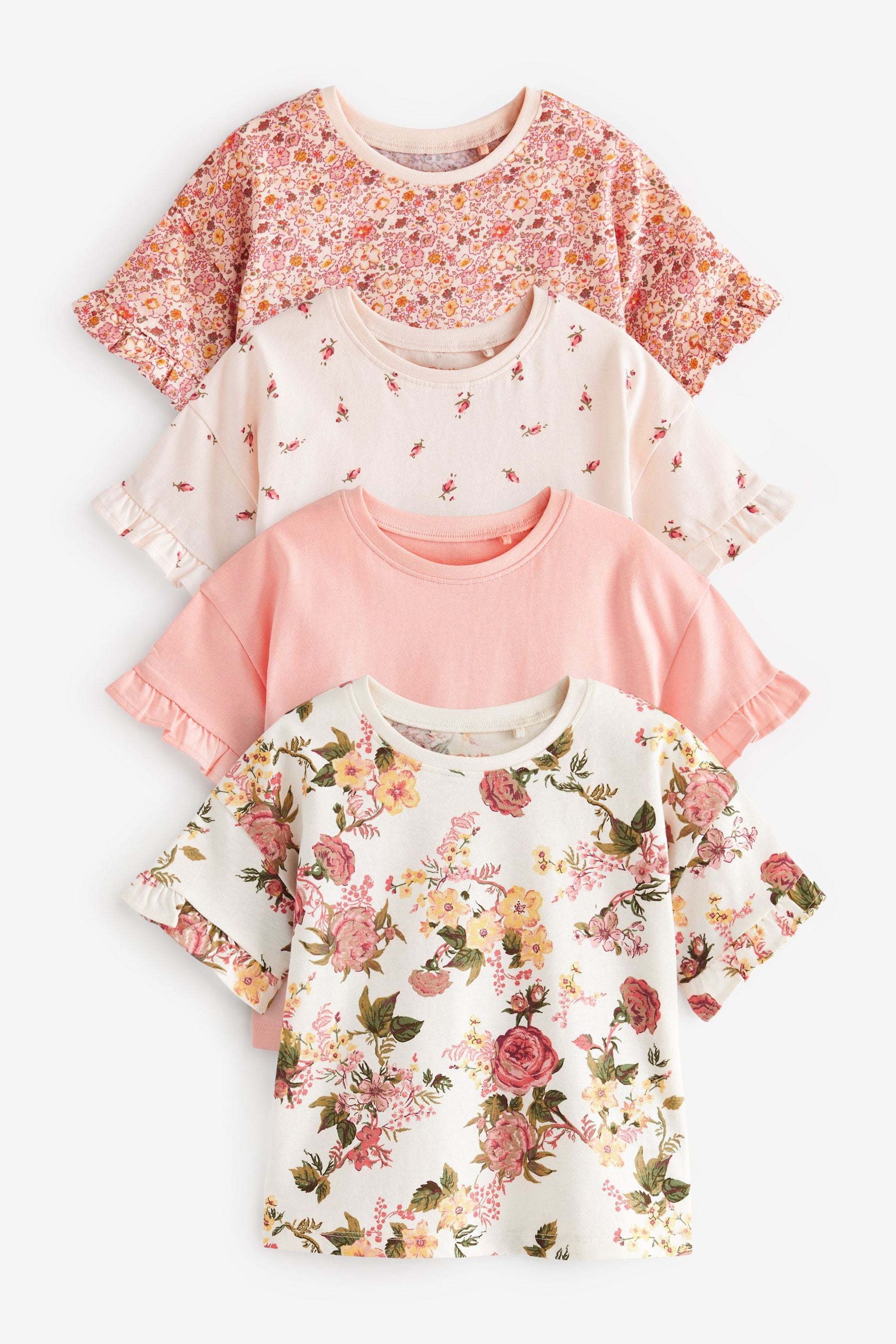 Pink Floral Short Sleeve T-Shirts 4 Pack (3mths-7yrs)