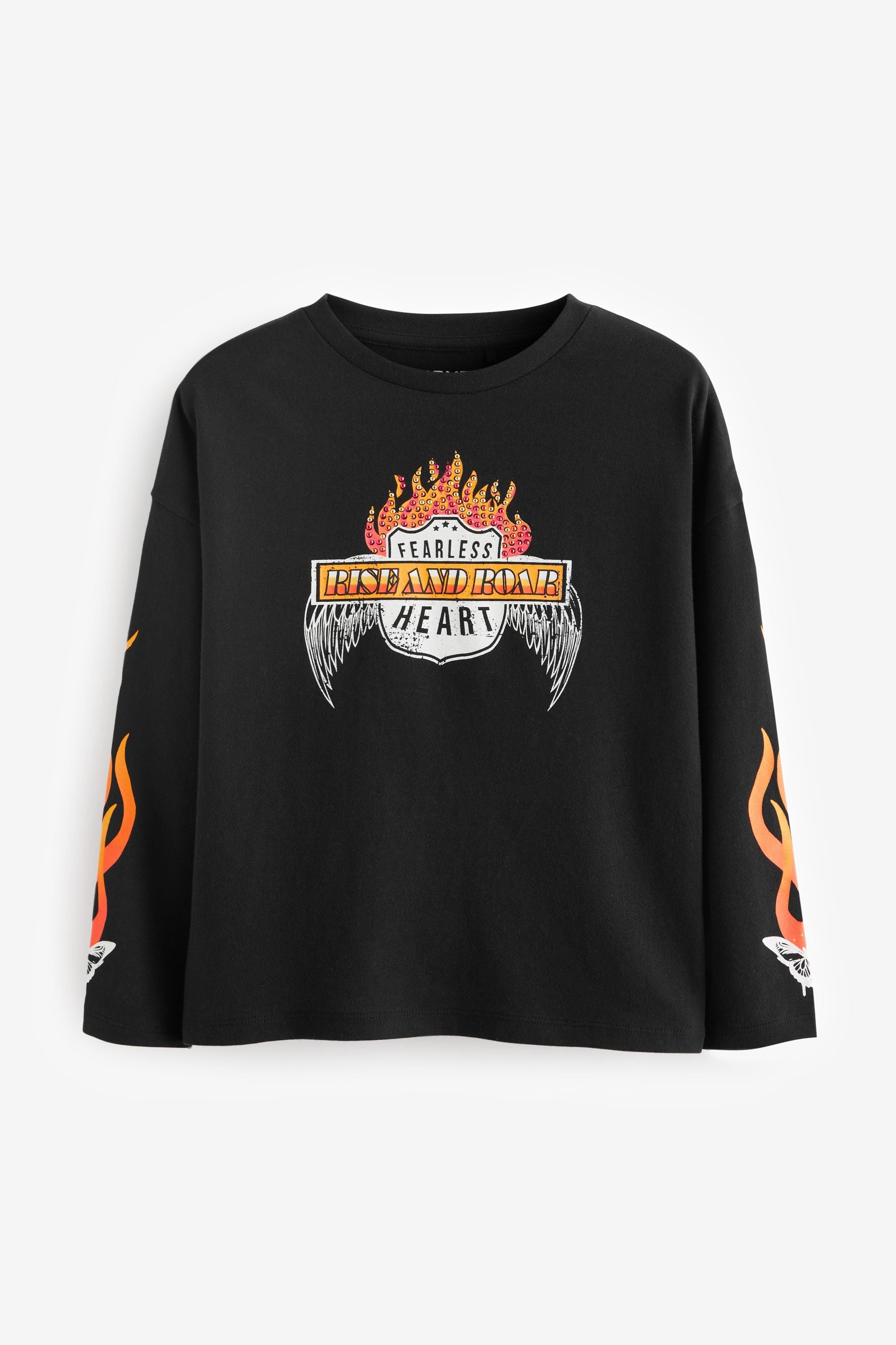 Black Fearless Stud Graphic Long Sleeve T-Shirt (3-16yrs)