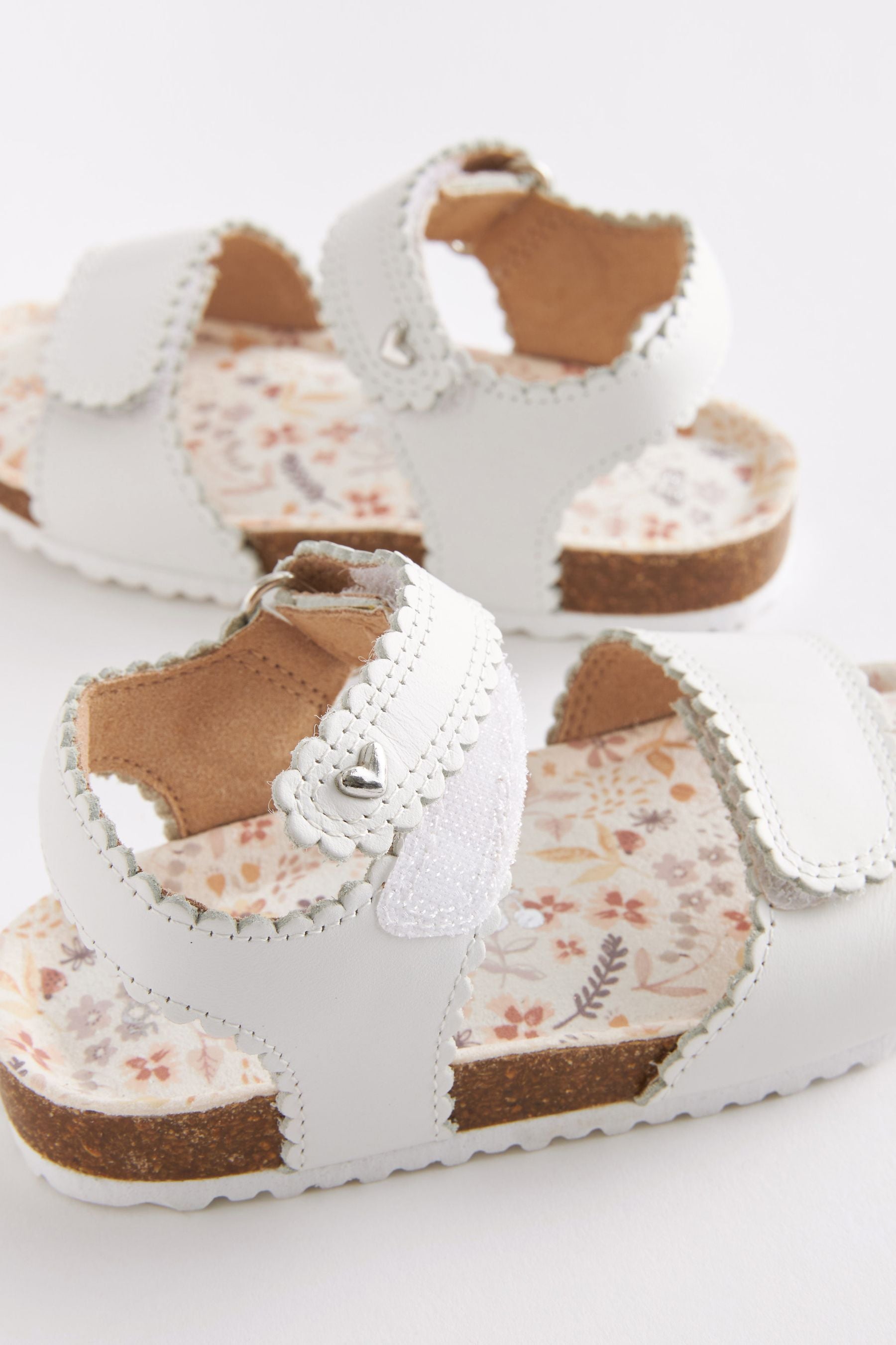 White Leather Corkbed Sandals