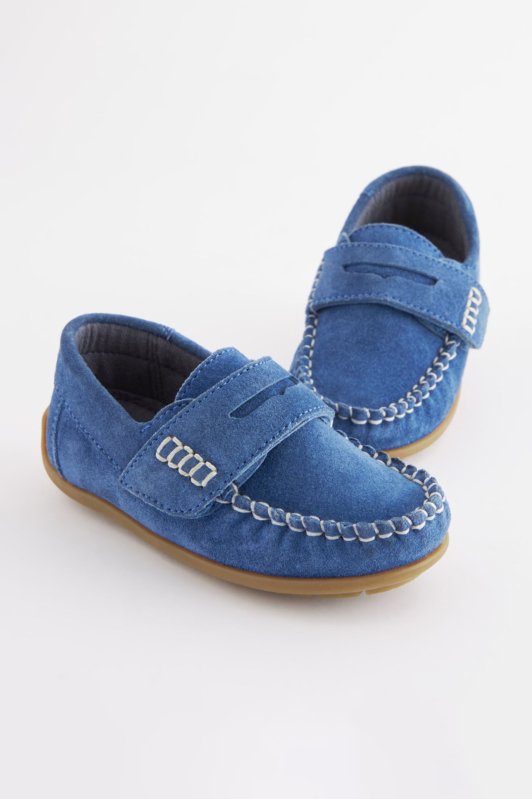 Cobalt Blue Leather Penny Loafers with Touch & Close Fastening