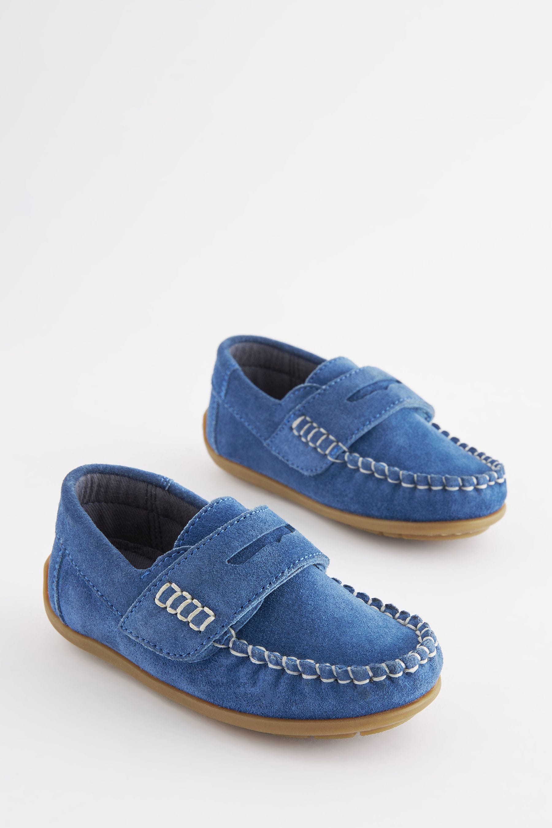 Cobalt Blue Leather Penny Loafers with Touch & Close Fastening