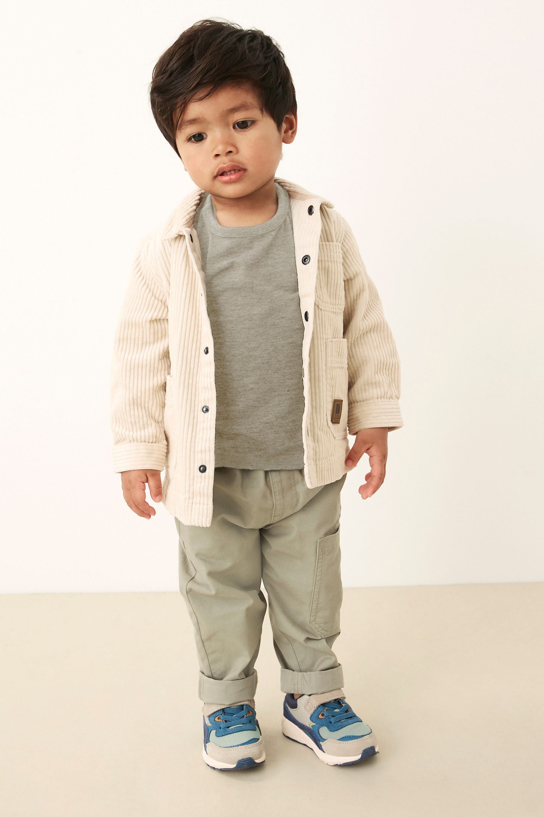 Ecru Cream Corduroy Shacket, Trousers & T-Shirt Set (3mths-9yrs)