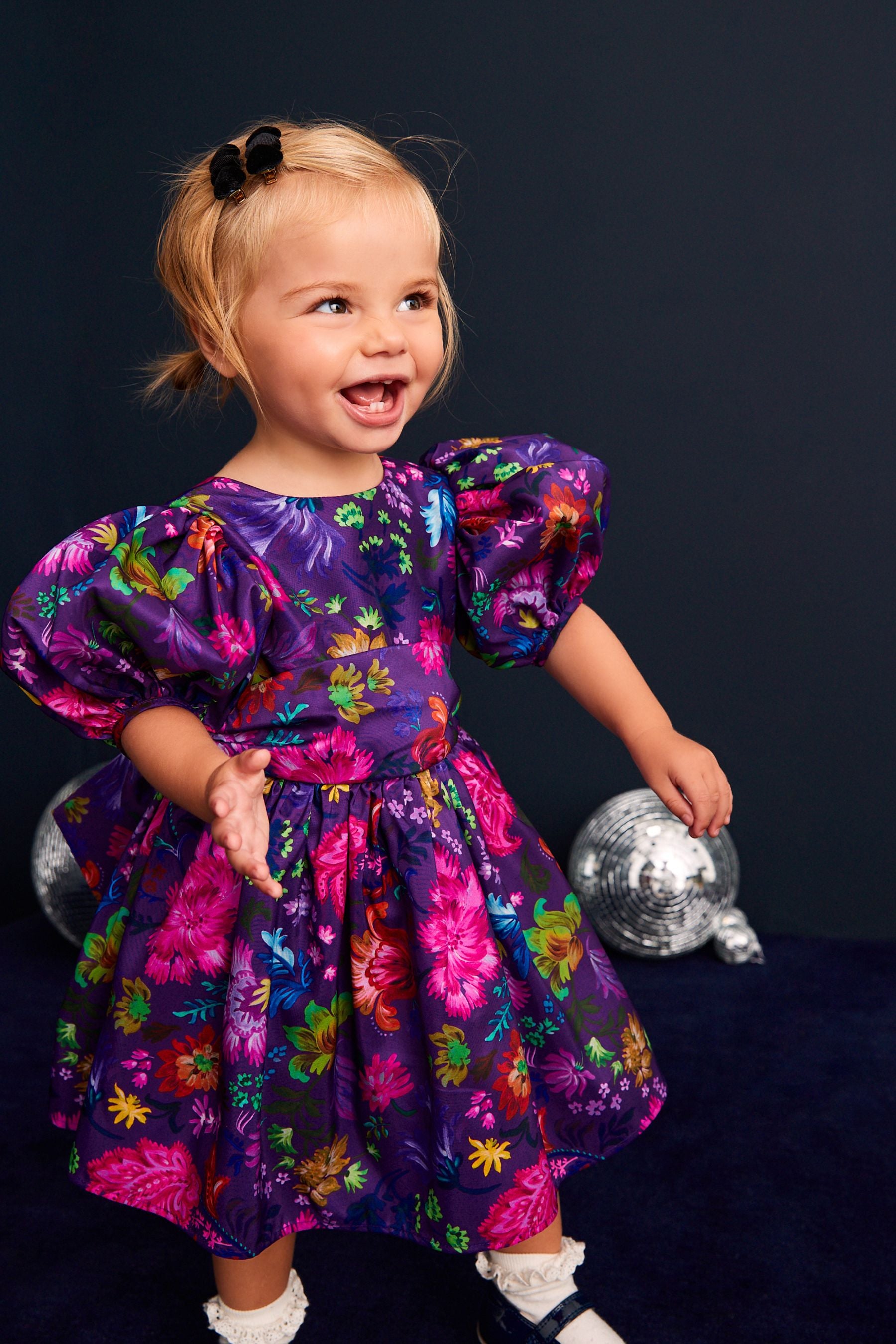 Purple Floral Print Taffeta Dress (3mths-8yrs)