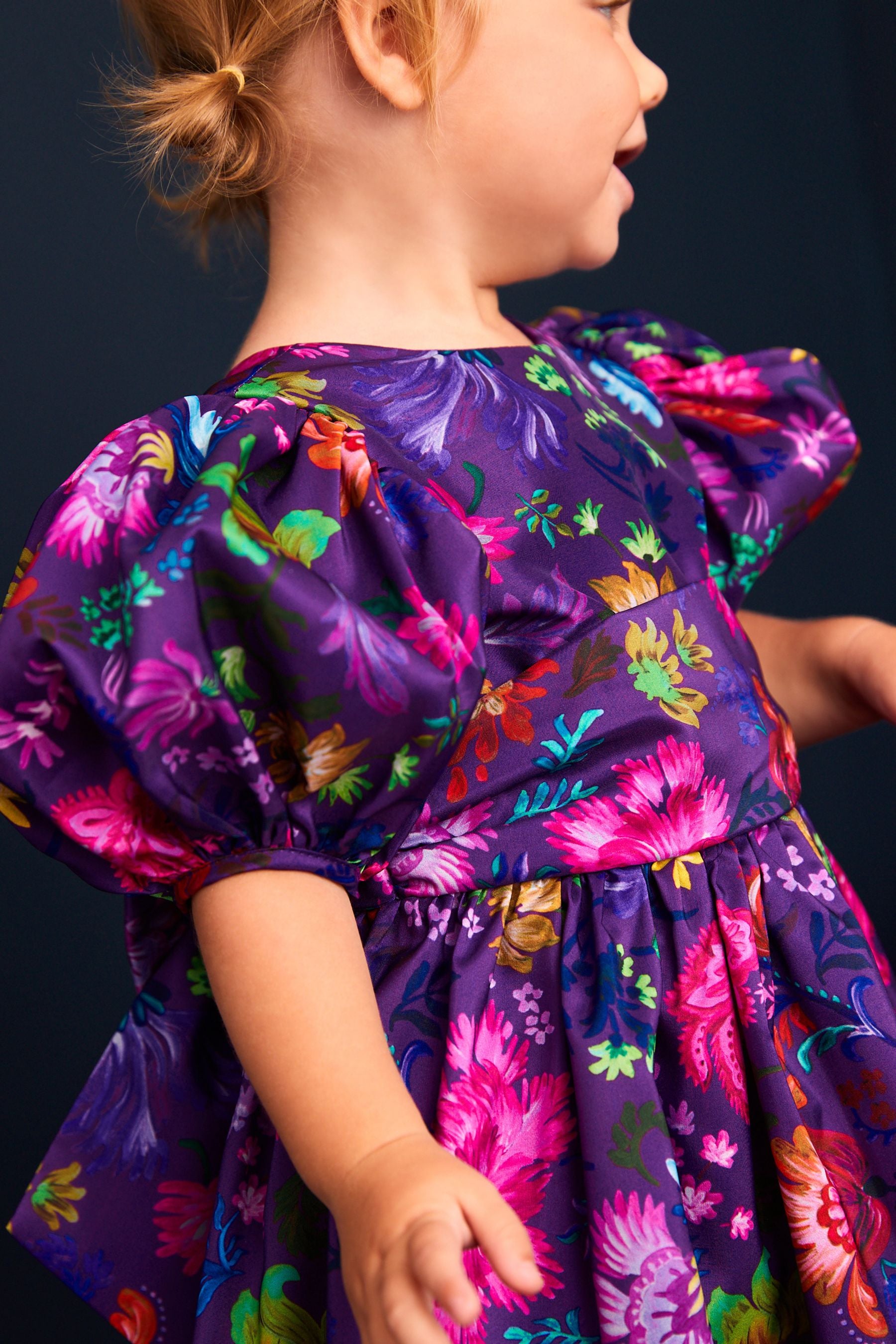 Purple Floral Print Taffeta Dress (3mths-8yrs)