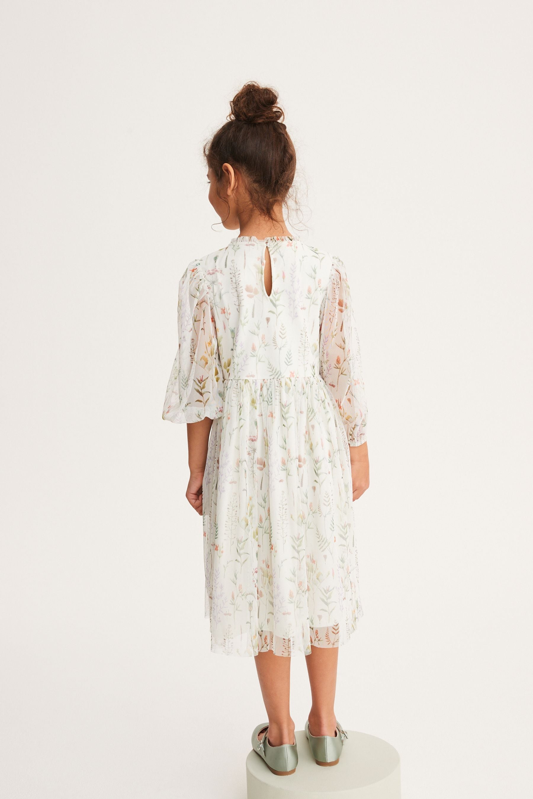 Soft Floral Long Sleeve Mesh Dress (3-16yrs)