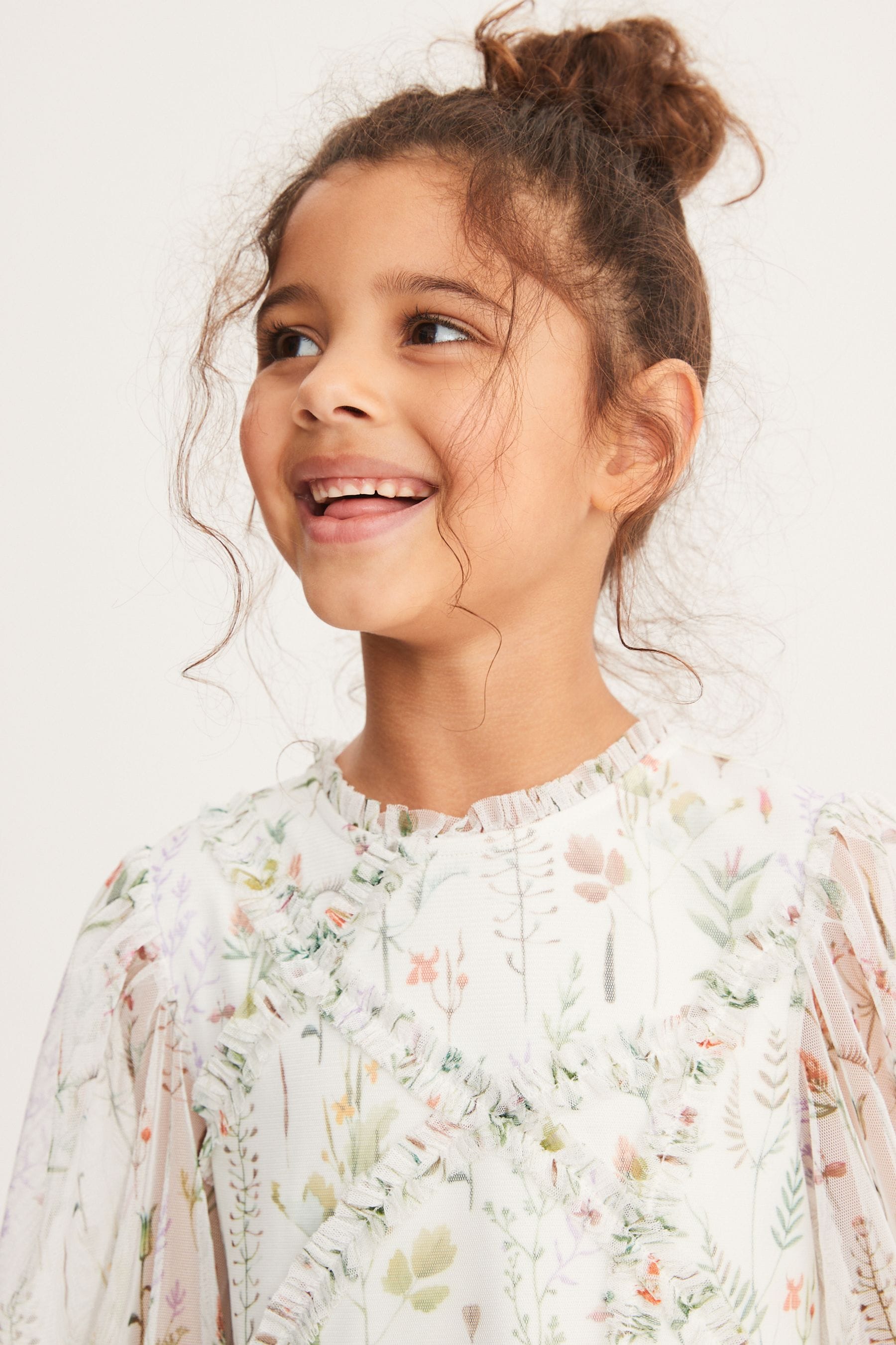 Soft Floral Long Sleeve Mesh Dress (3-16yrs)