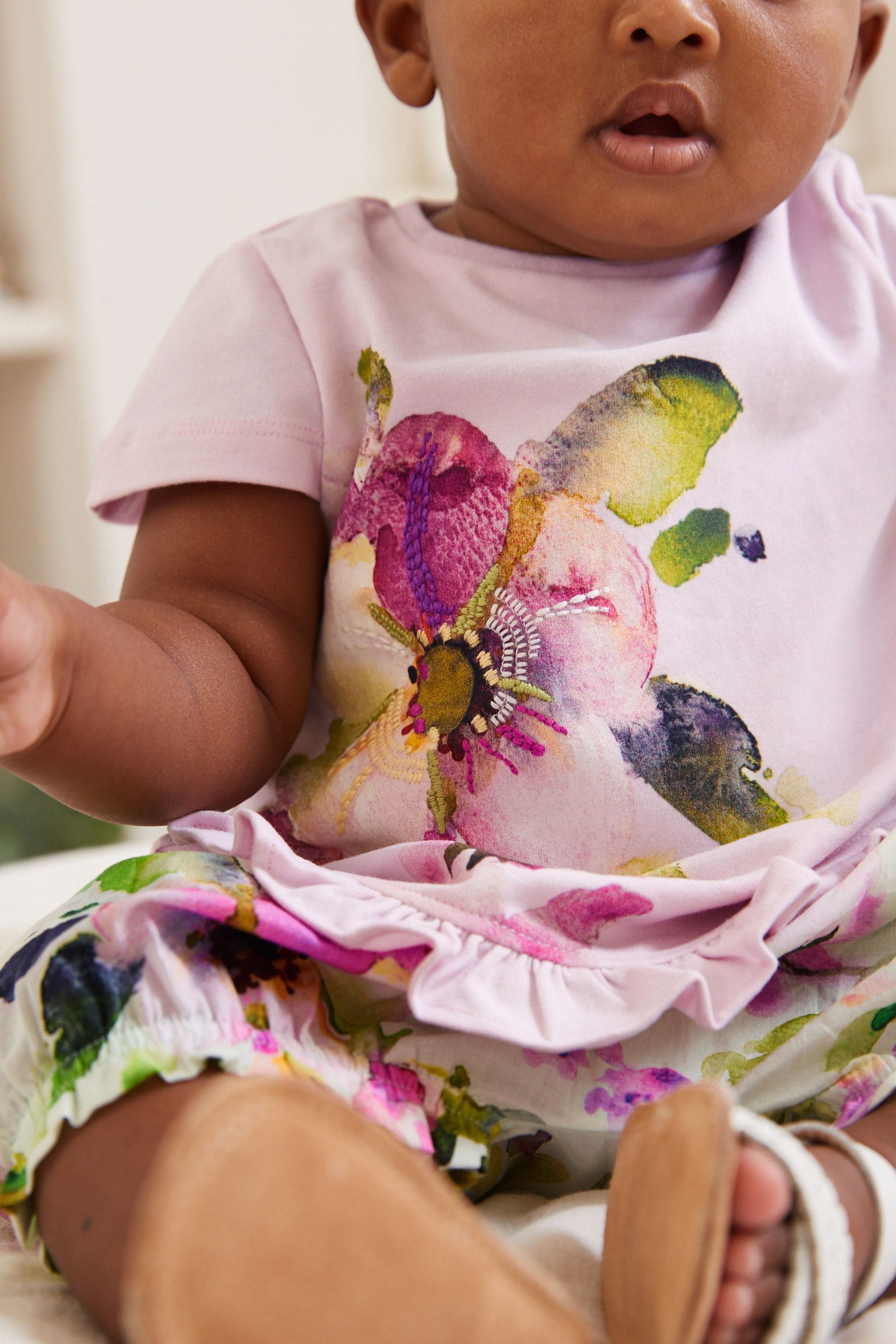 Purple/Green 2 Piece Baby T-Shirt And Shorts Set