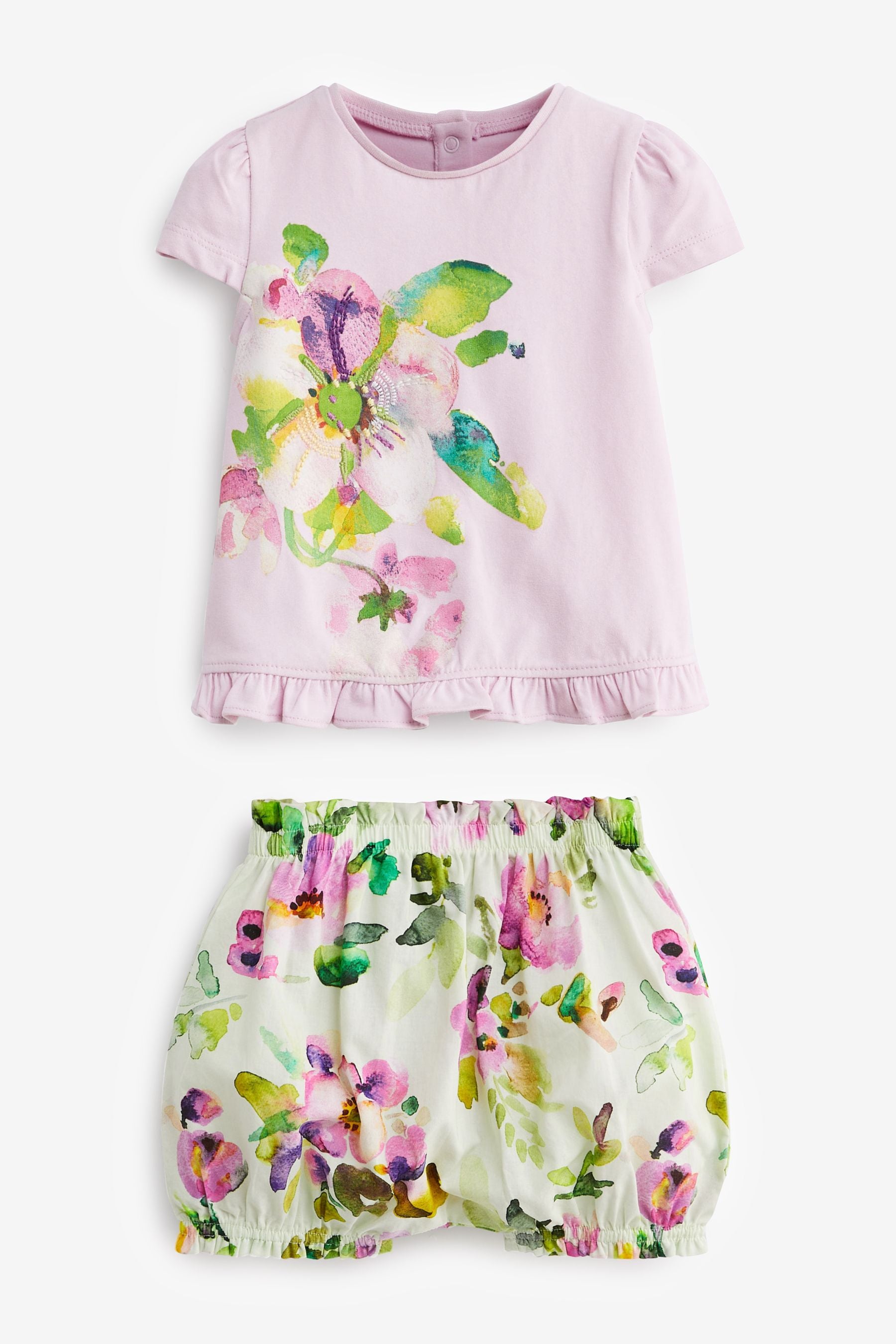 Purple/Green 2 Piece Baby T-Shirt And Shorts Set