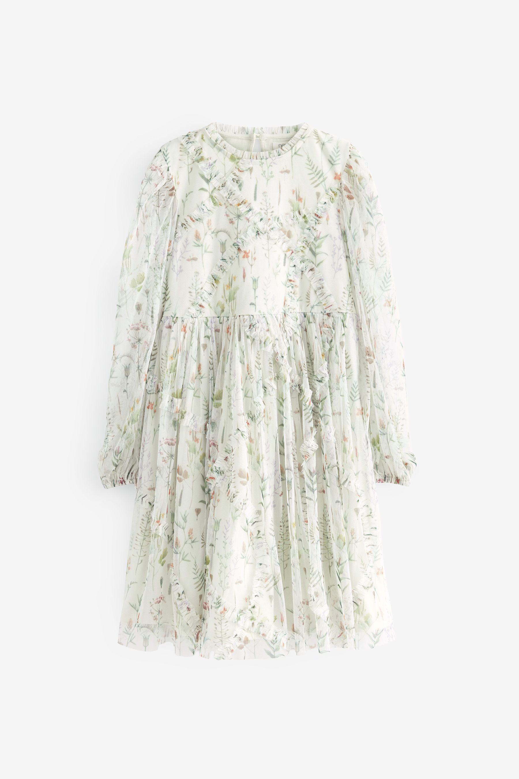 Soft Floral Long Sleeve Mesh Dress (3-16yrs)