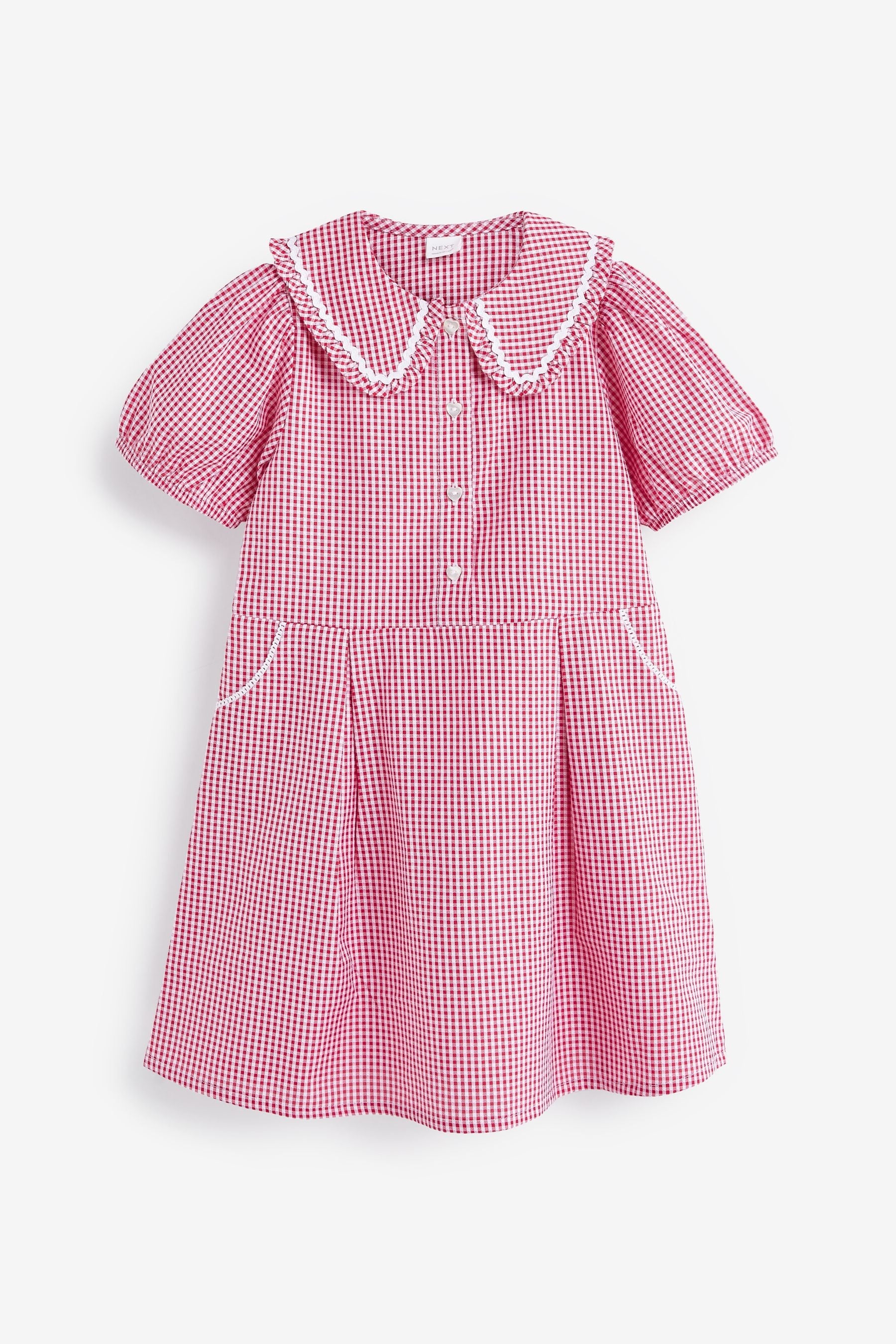 Red Cotton Rich School Gingham Pretty Collar Dress (3-14yrs)