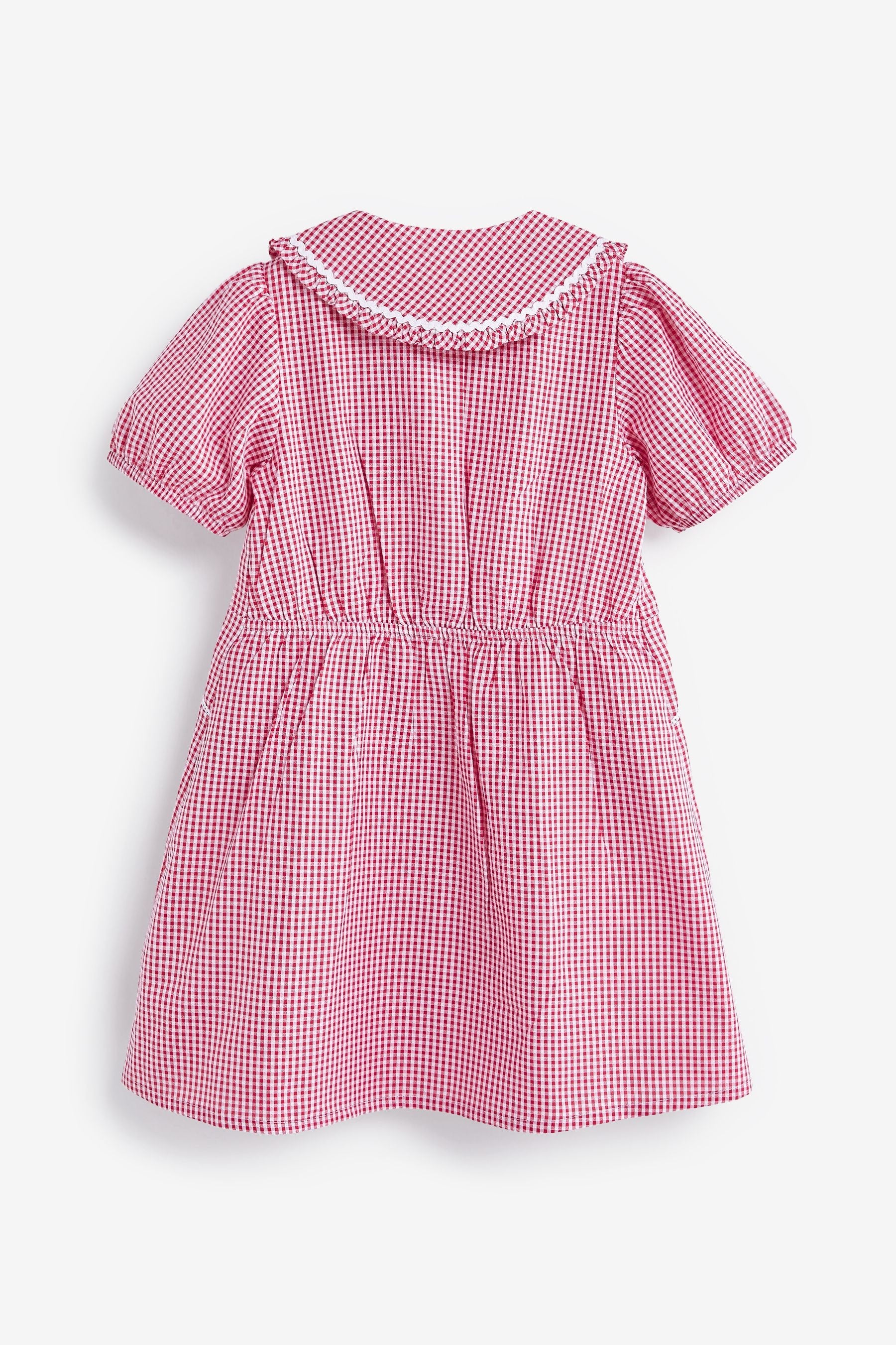 Red Cotton Rich School Gingham Pretty Collar Dress (3-14yrs)