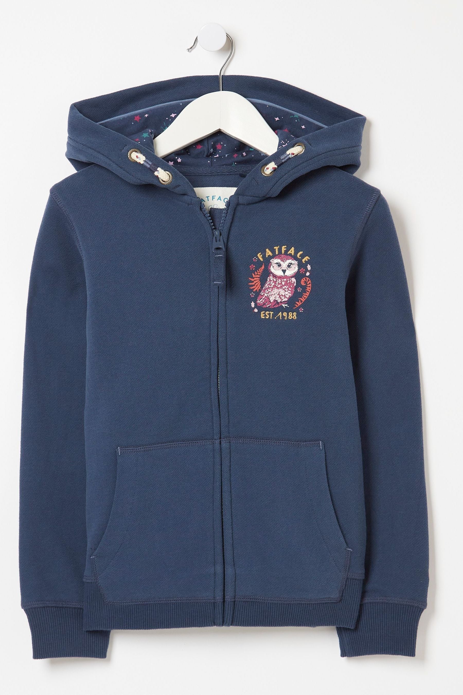 FatFace Blue Owl Info Zip Hoodie