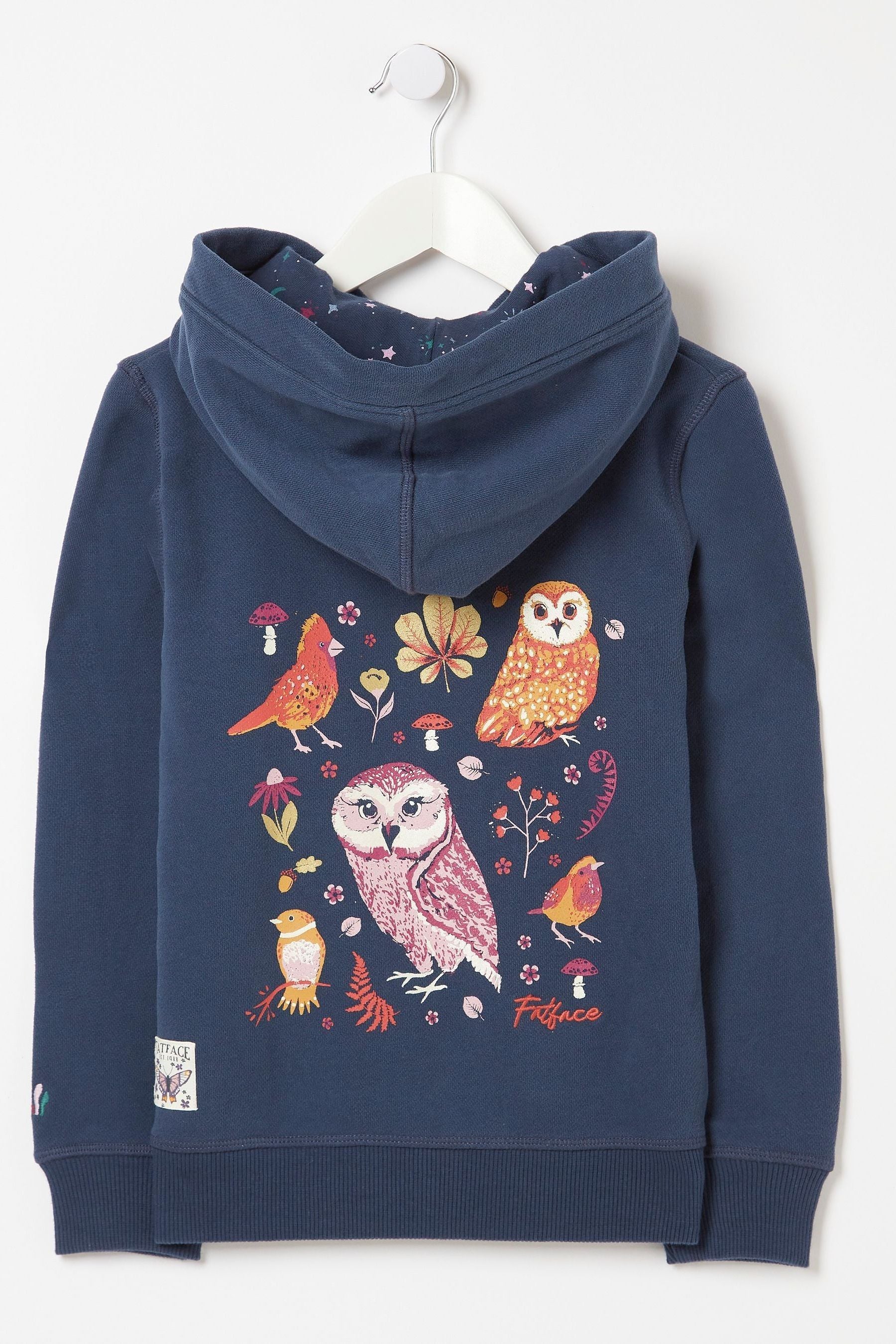 FatFace Blue Owl Info Zip Hoodie