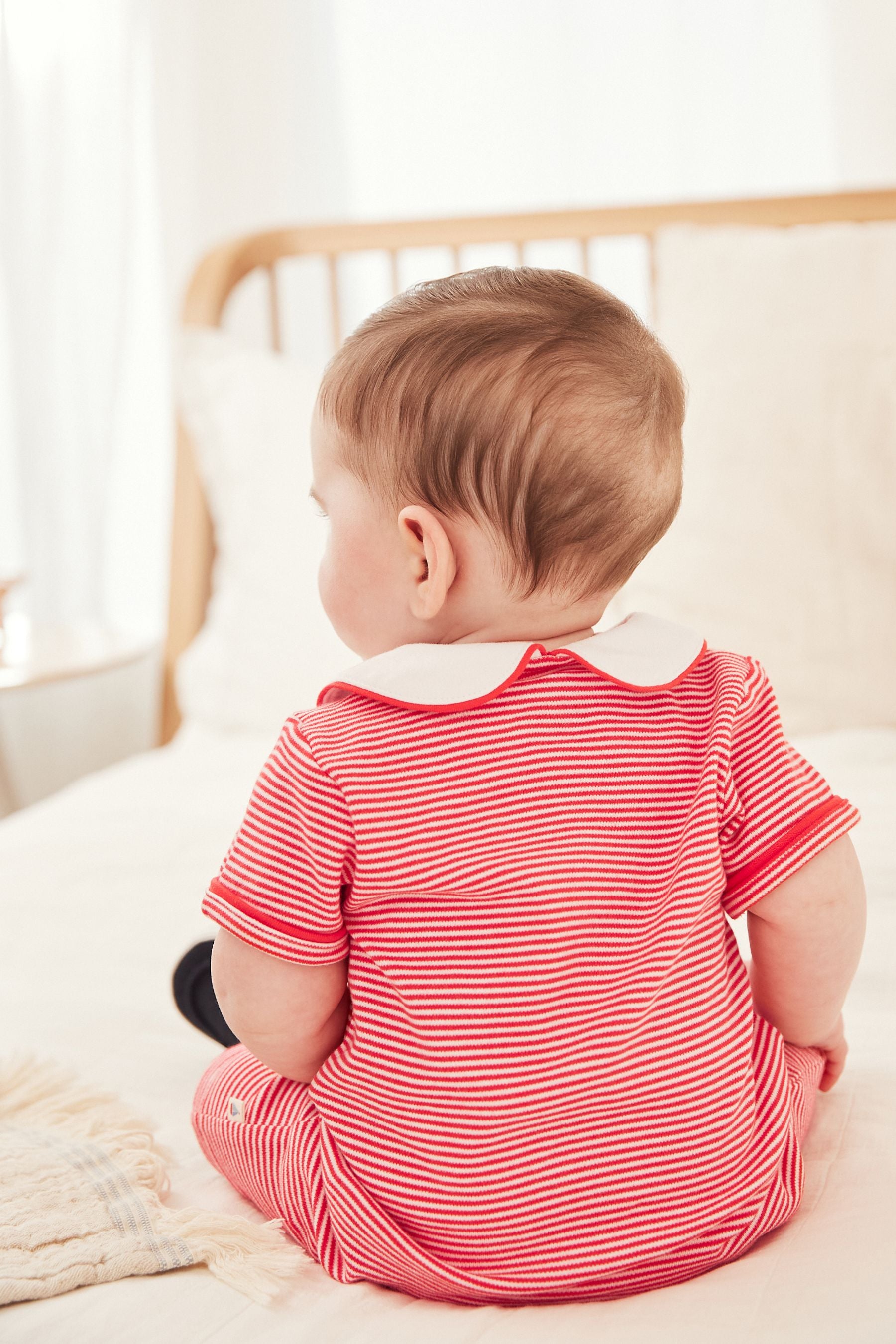 Red Nautical Embroidered Baby Jersey Romper