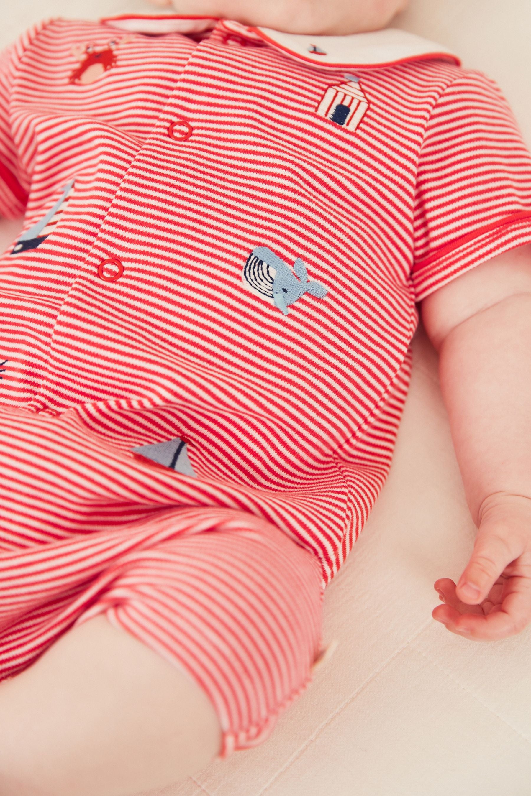 Red Nautical Embroidered Baby Jersey Romper