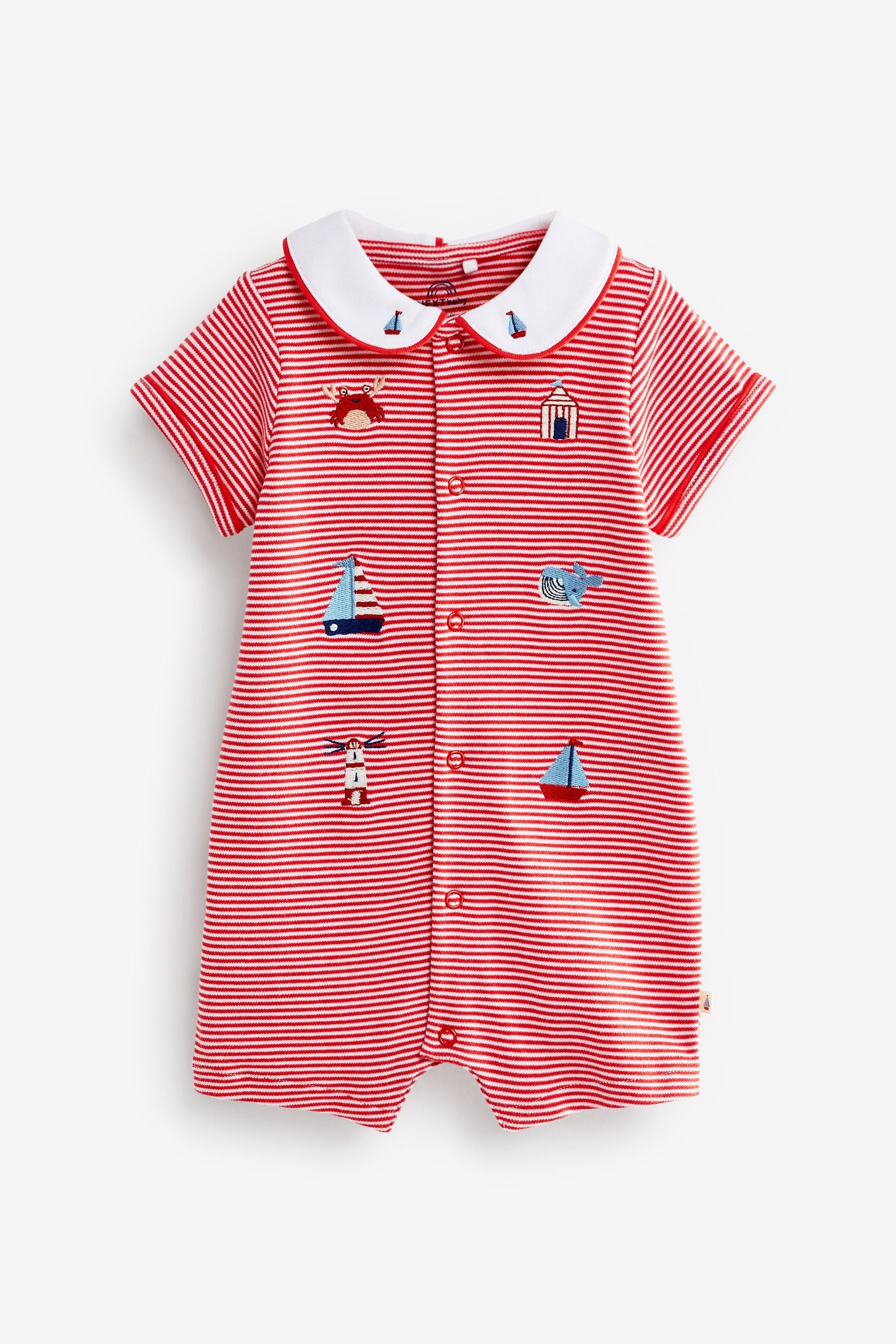 Red Nautical Embroidered Baby Jersey Romper