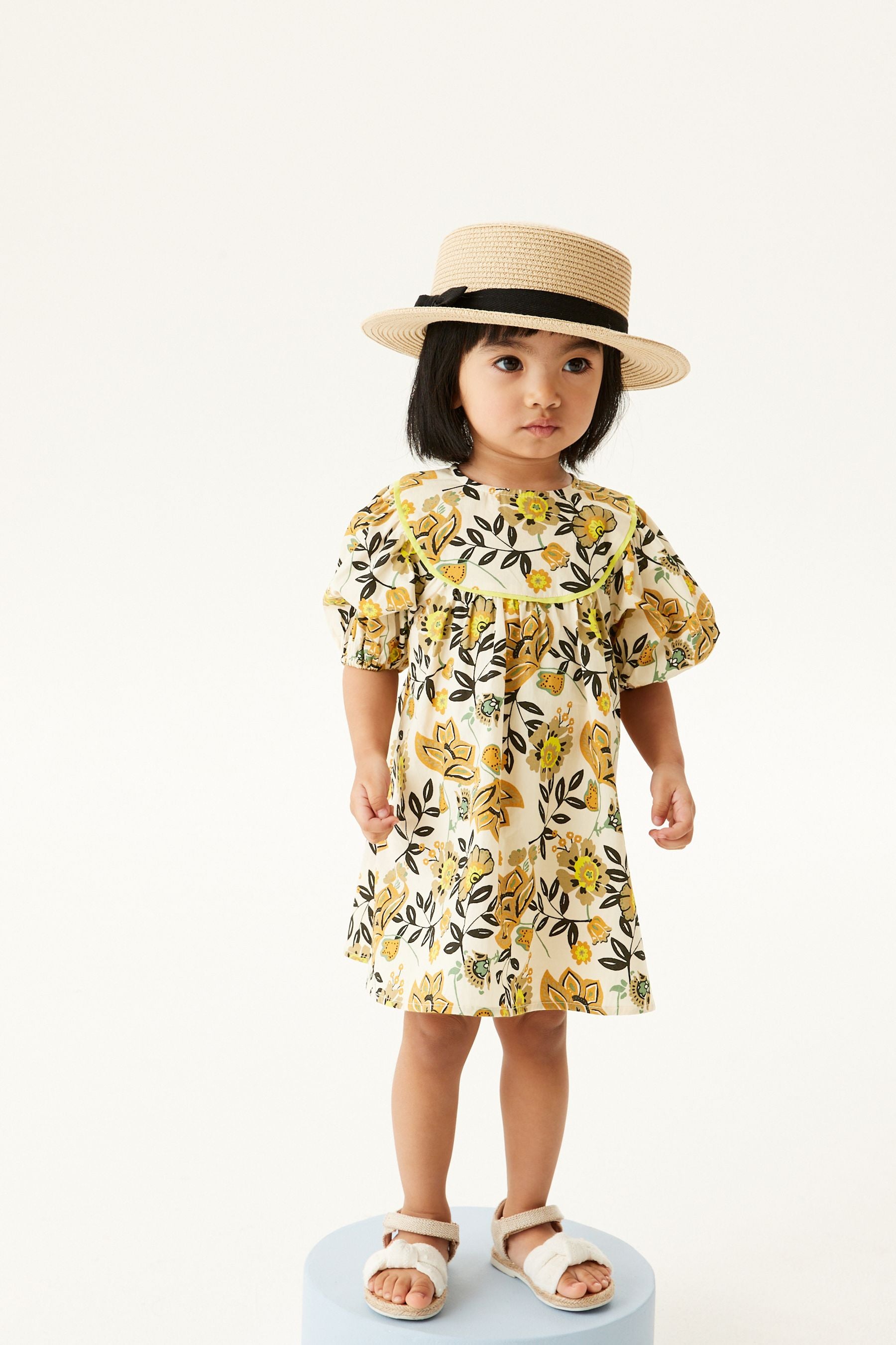 Olive Green Floral Printed Poplin Dress (3mths-8yrs)