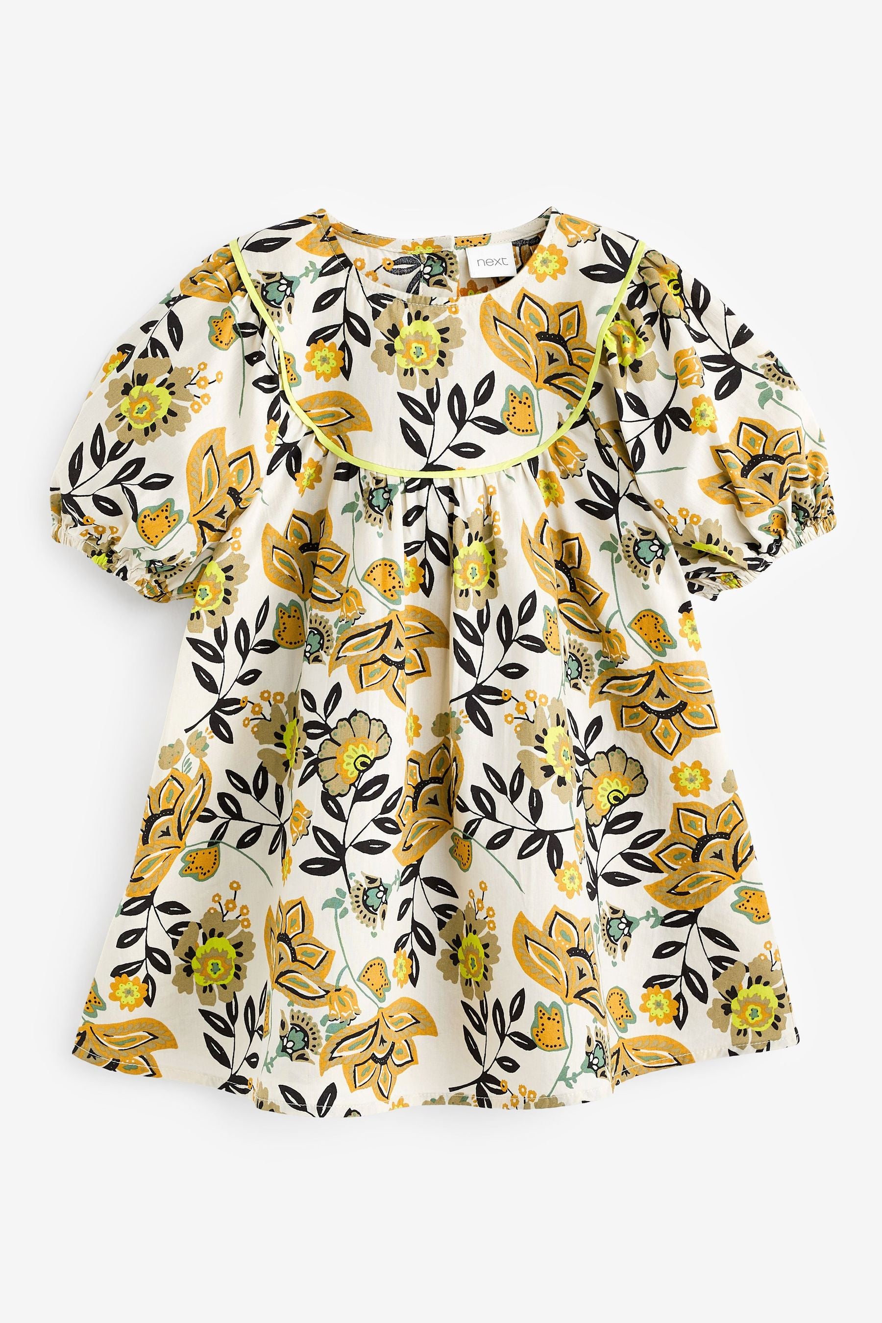 Olive Green Floral Printed Poplin Dress (3mths-8yrs)