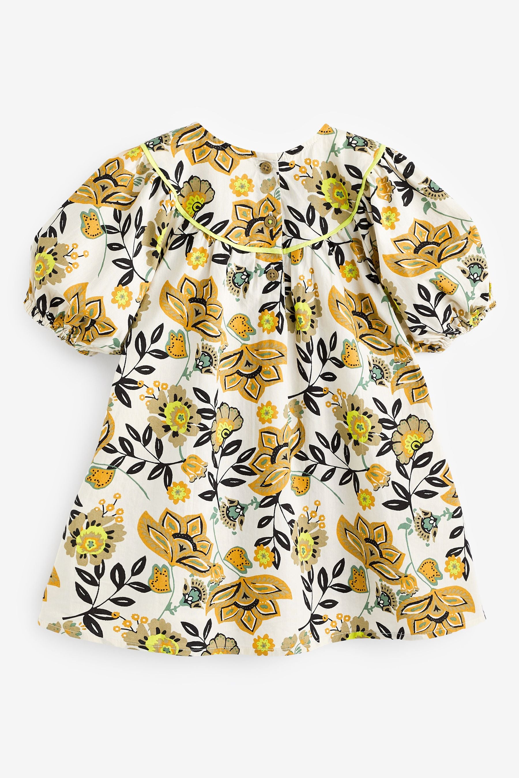 Olive Green Floral Printed Poplin Dress (3mths-8yrs)