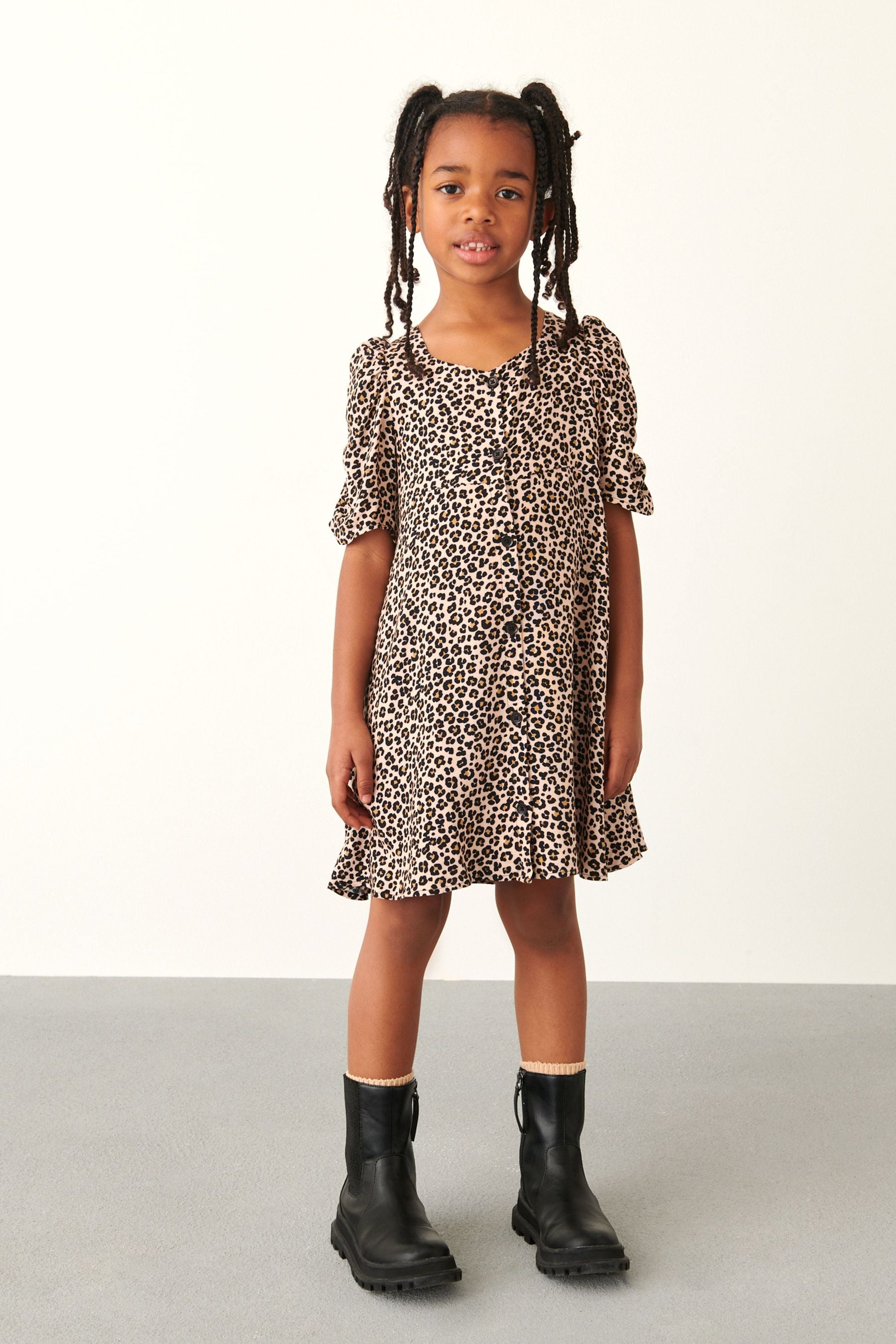 Animal Print Ruched Sleeve Tea Dress (3-16yrs)