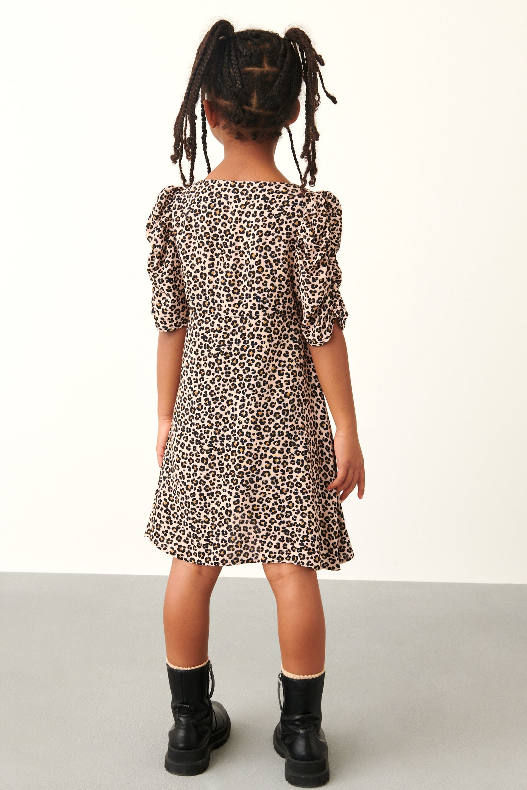 Animal Print Ruched Sleeve Tea Dress (3-16yrs)