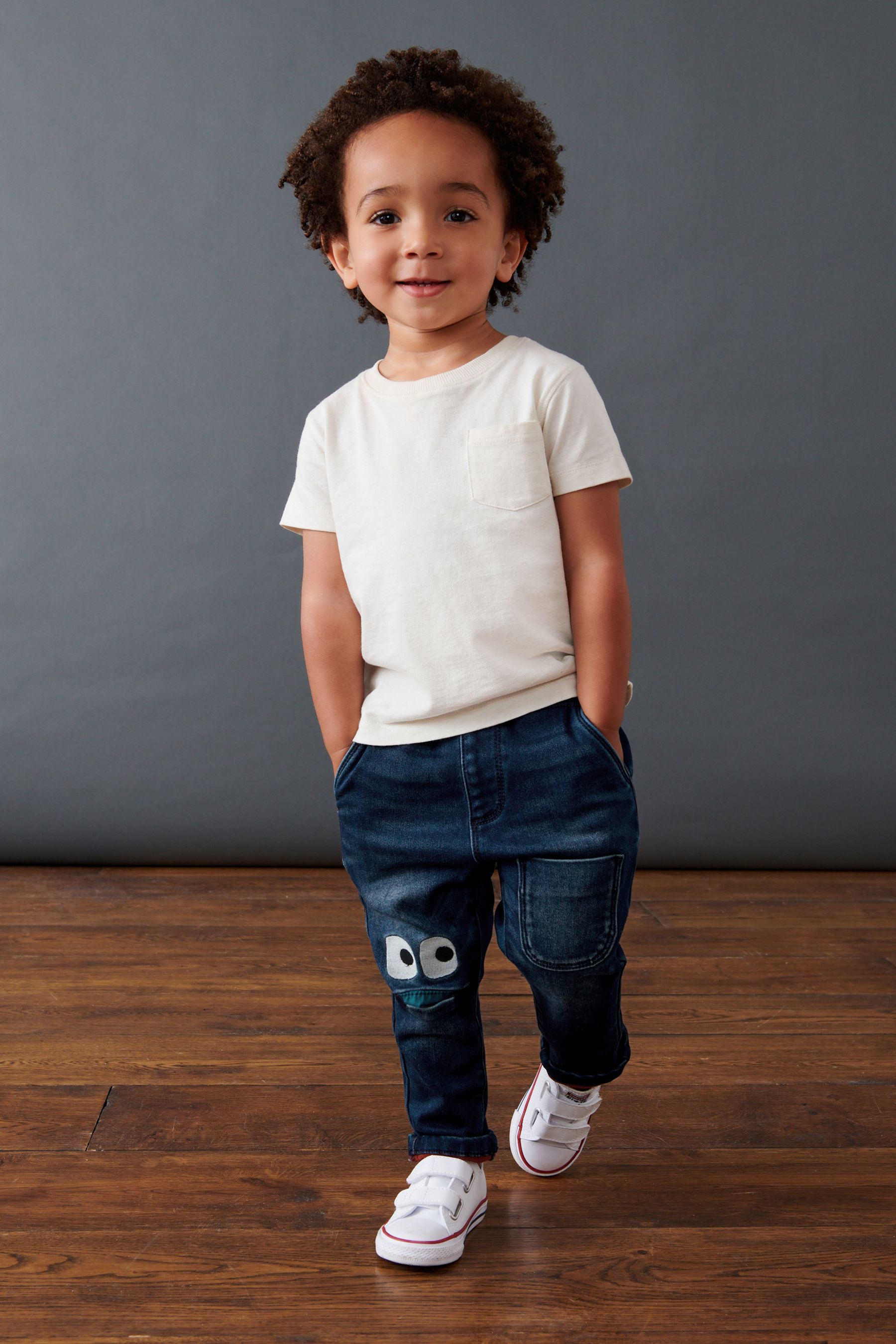 Dark Wash Blue Rib Waist Monster Character Pull-On Jeans (3mths-7yrs)