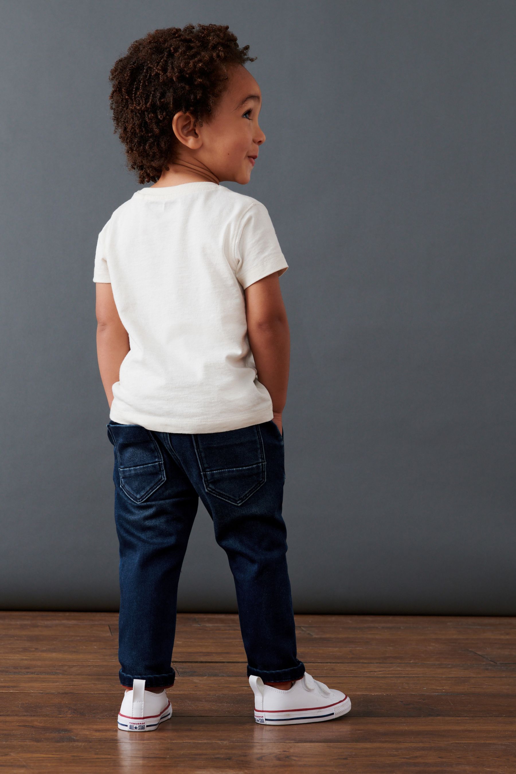 Dark Wash Blue Rib Waist Monster Character Pull-On Jeans (3mths-7yrs)